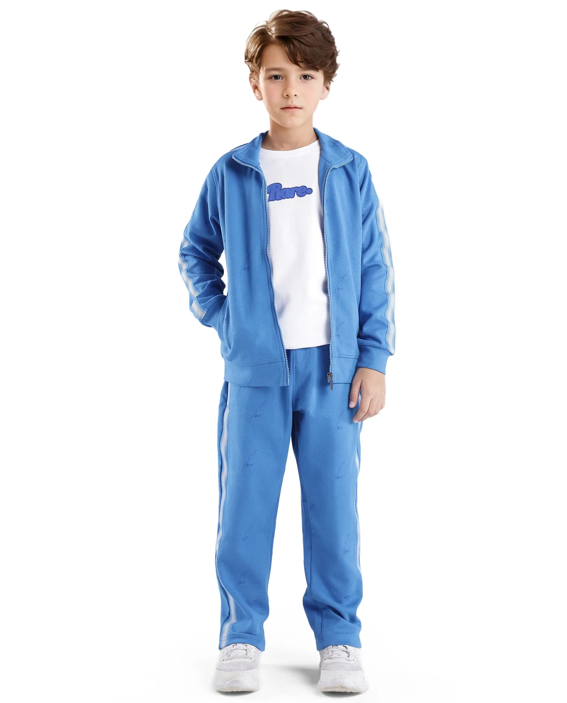 Rare Ones Kids Jacksign Blue Cotton Full Sleeves High Neck Striped Sleeve Zipper Closure Jelly Print Jacket - Image 3