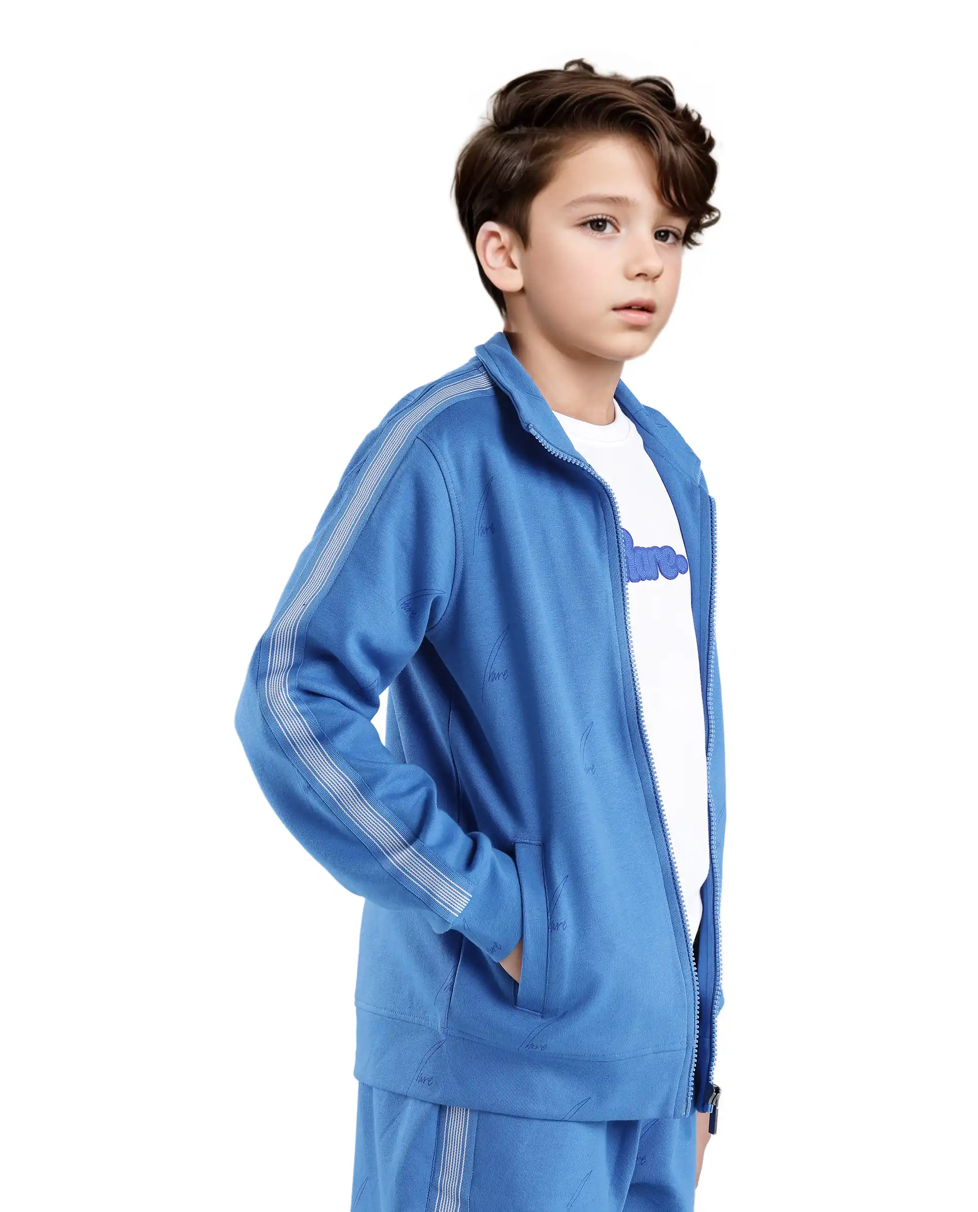Rare Ones Kids Jacksign Blue Cotton Full Sleeves High Neck Striped Sleeve Zipper Closure Jelly Print Jacket - Image 4