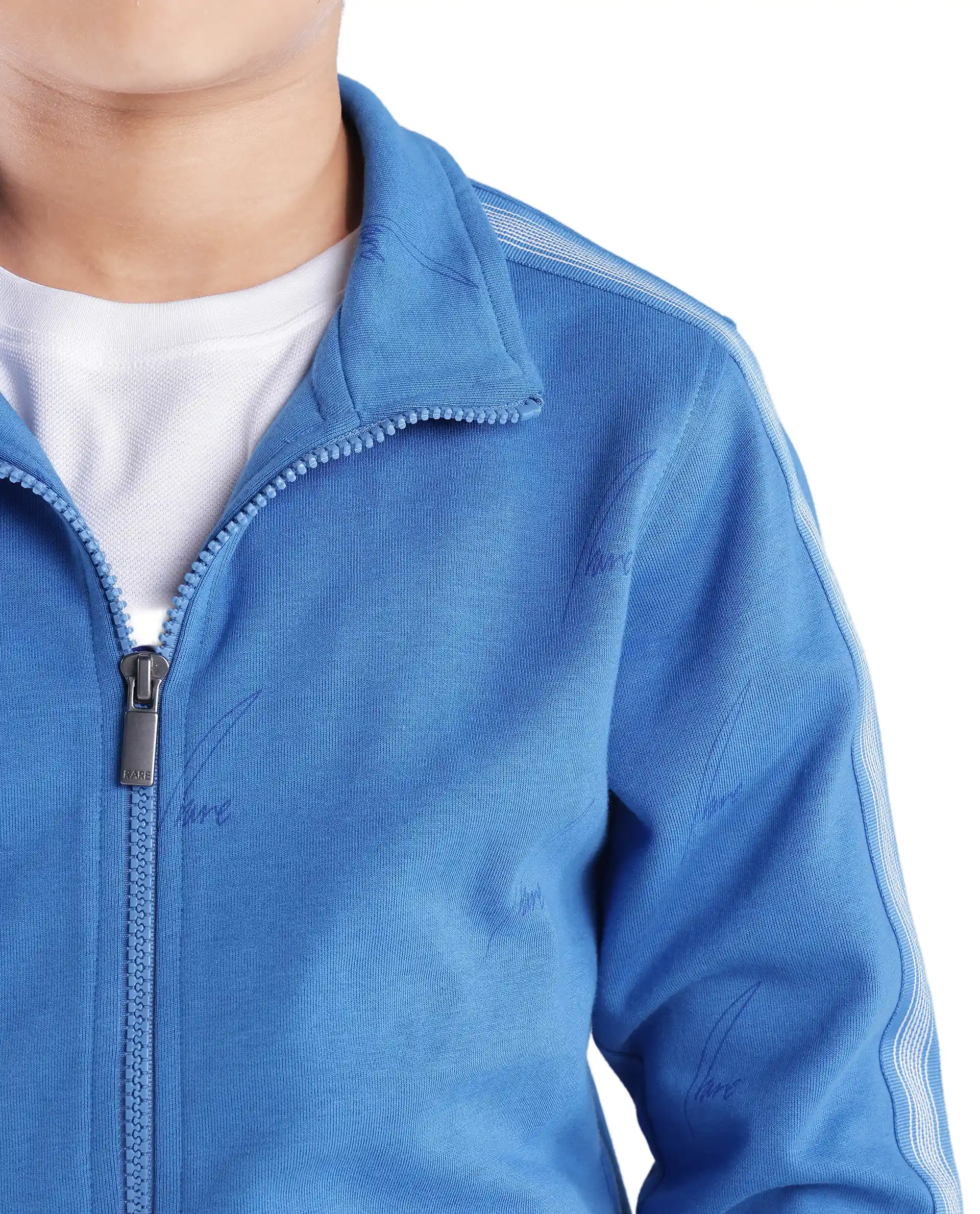 Rare Ones Kids Jacksign Blue Cotton Full Sleeves High Neck Striped Sleeve Zipper Closure Jelly Print Jacket - Image 7