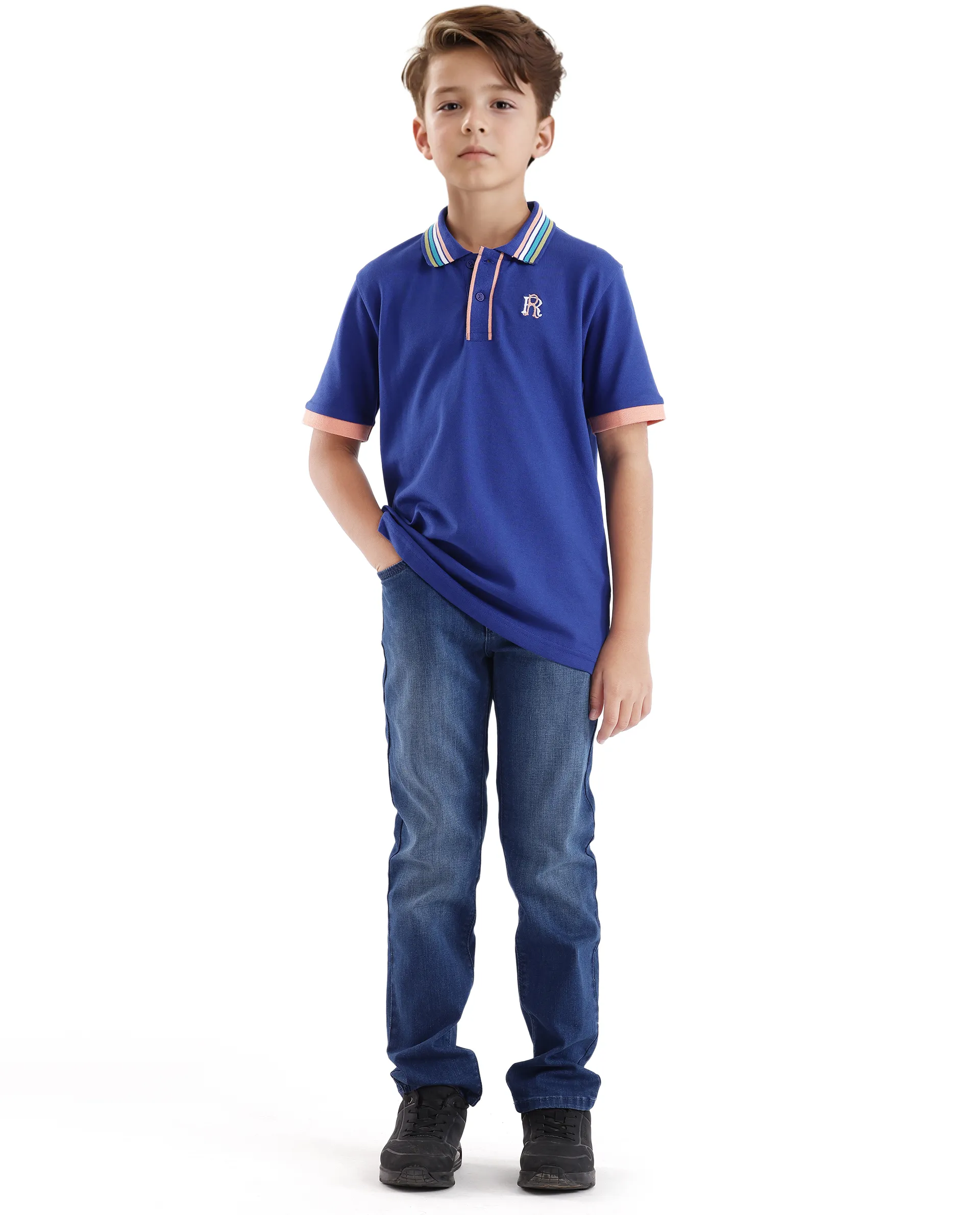 Rare Ones Kids Jef Dark Blue Cotton Short Sleeve Embroidered Polo - Image 2