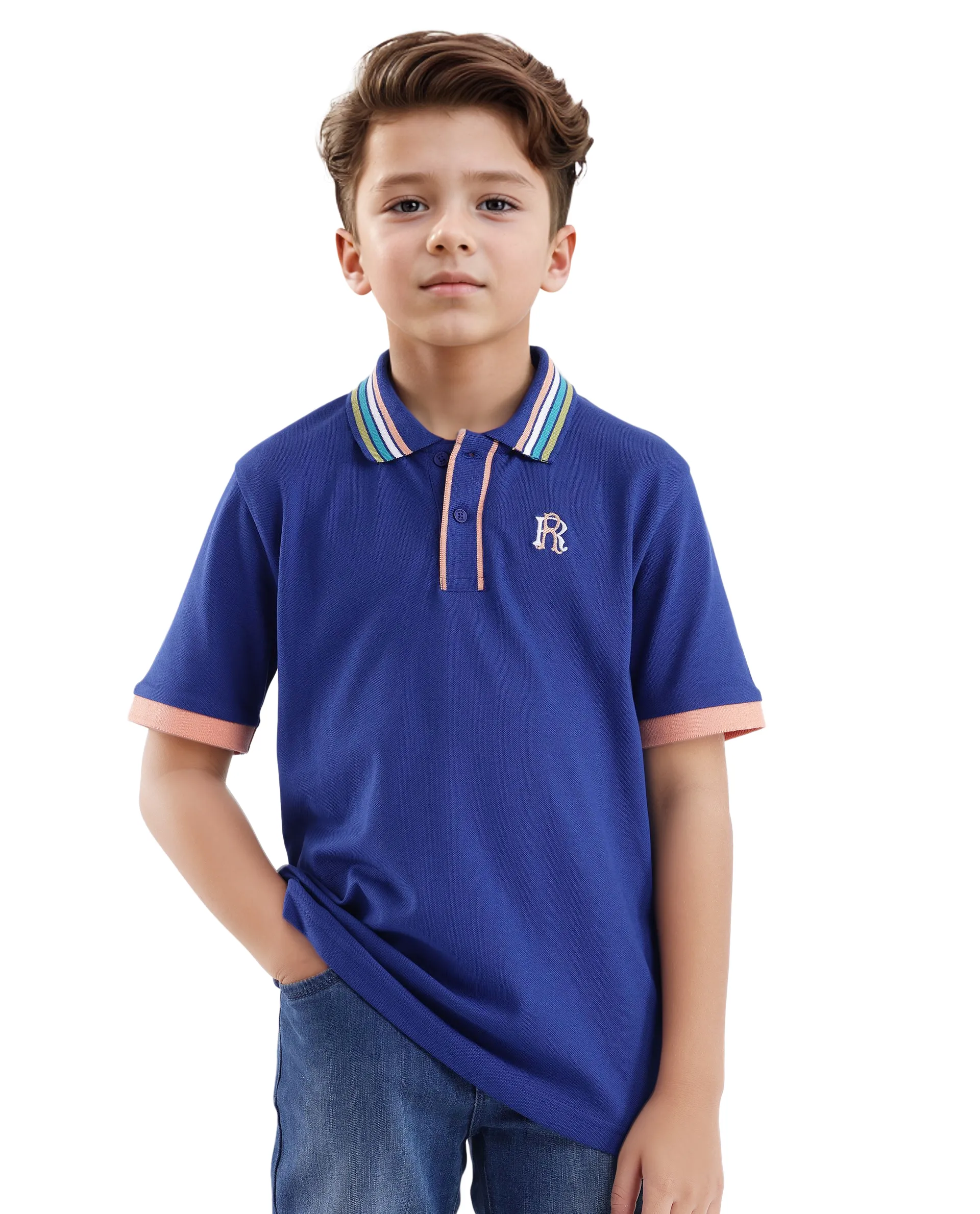 Rare Ones Kids Jef Dark Blue Cotton Short Sleeve Embroidered Polo - Image 4