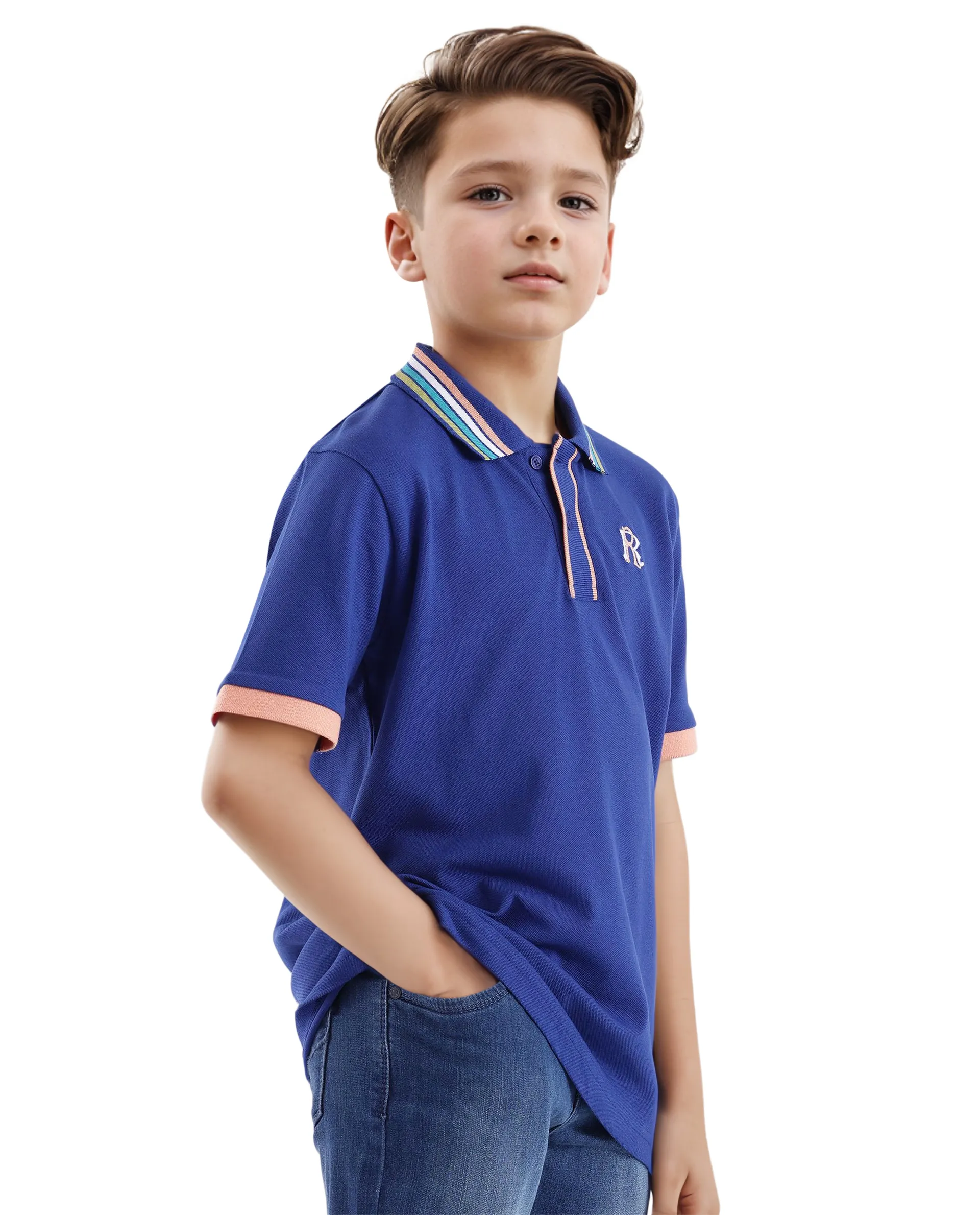 Rare Ones Kids Jef Dark Blue Cotton Short Sleeve Embroidered Polo - Image 5