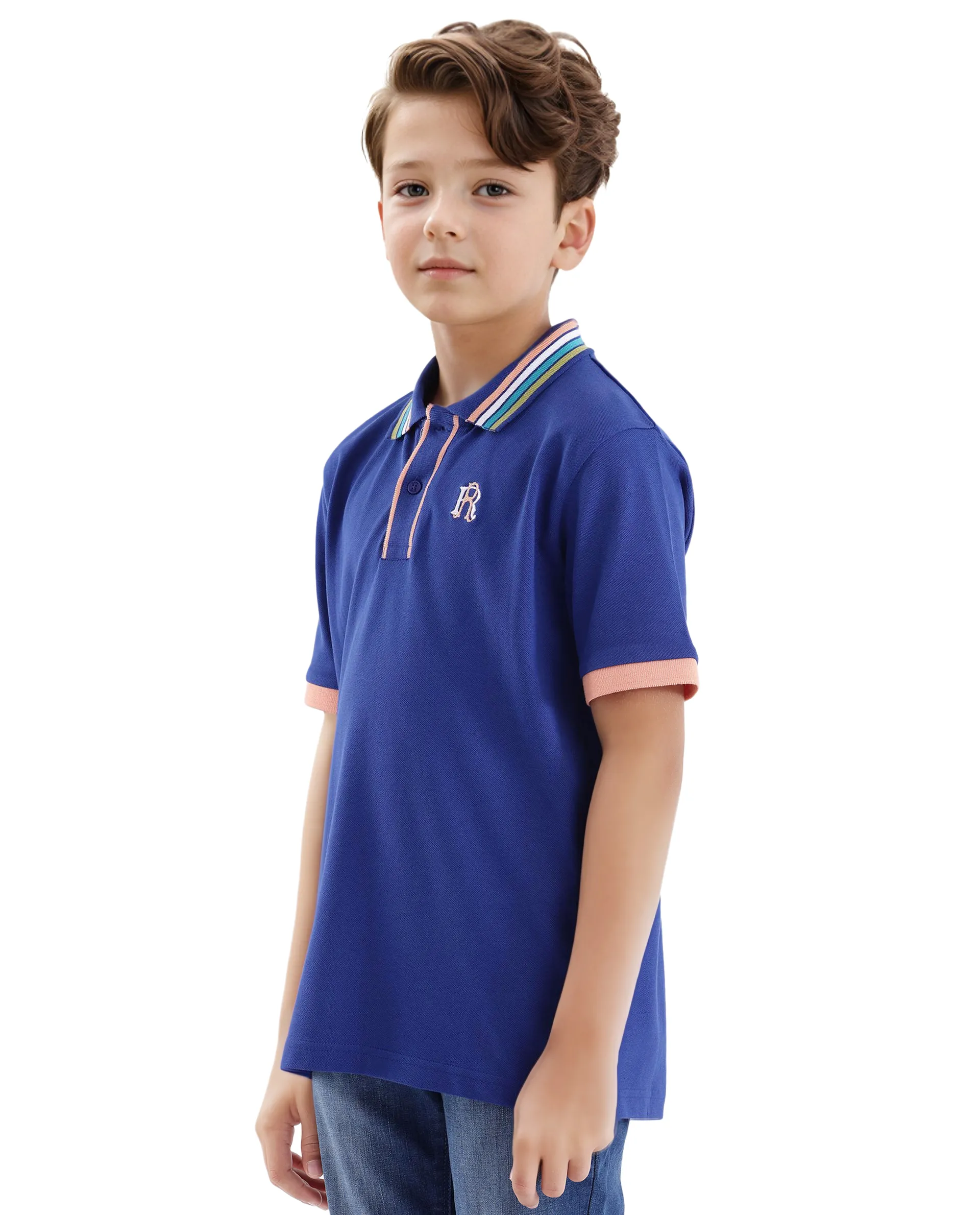 Rare Ones Kids Jef Dark Blue Cotton Short Sleeve Embroidered Polo - Image 6