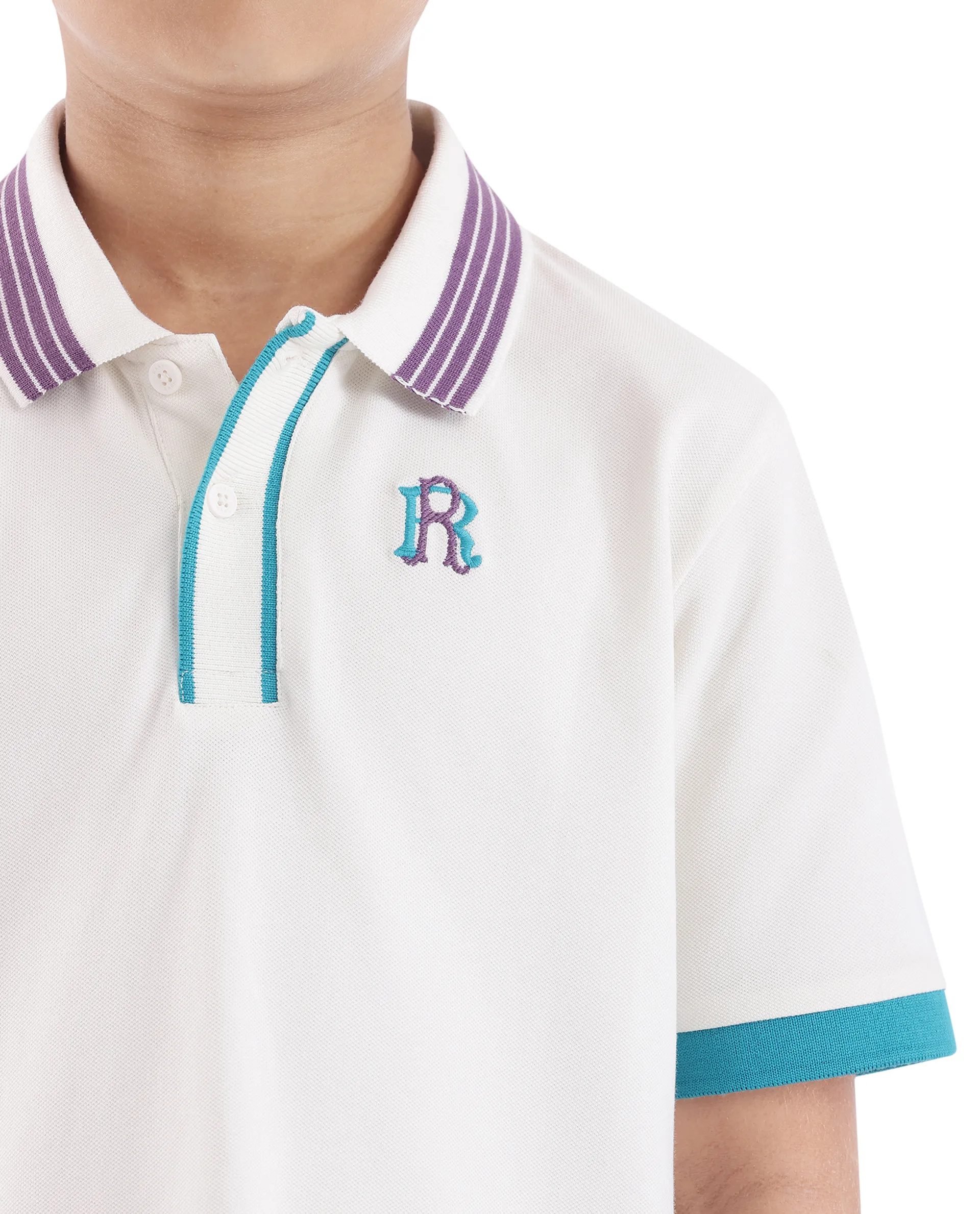 Rare Ones Kids Jef White Cotton Short Sleeve Contrasting Collar Embroidered Polo - Image 3