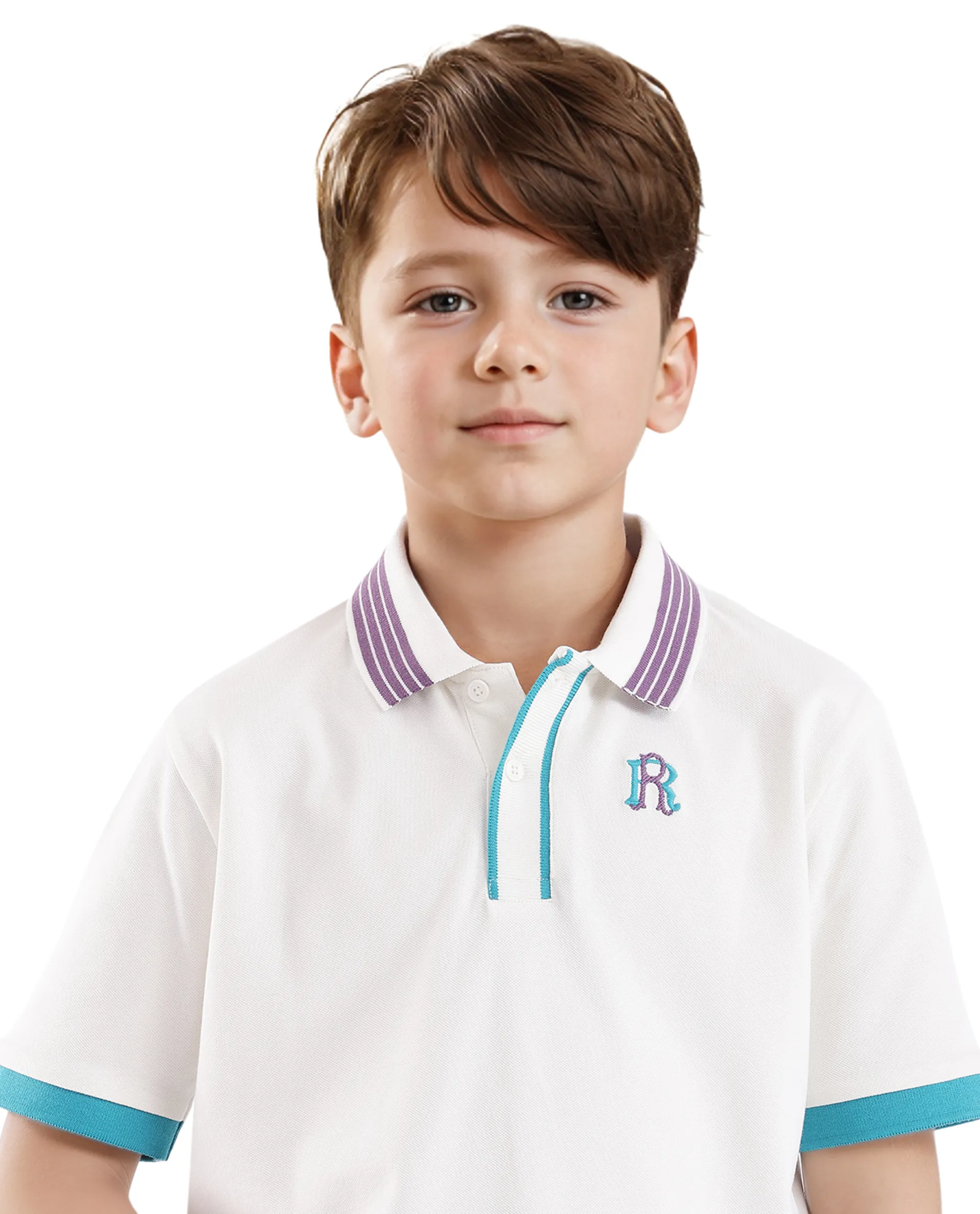 Rare Ones Kids Jef White Cotton Short Sleeve Contrasting Collar Embroidered Polo - Image 4