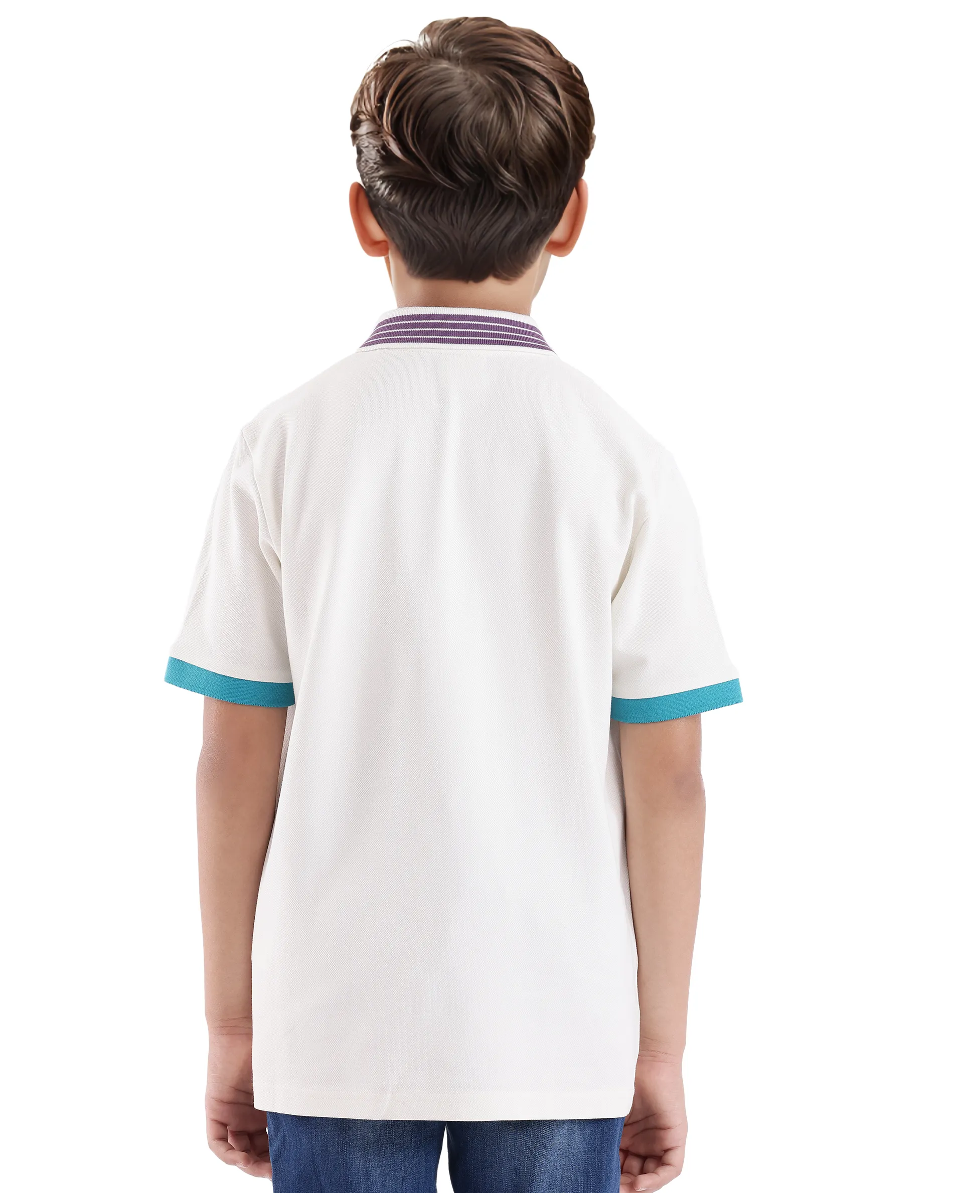 Rare Ones Kids Jef White Cotton Short Sleeve Contrasting Collar Embroidered Polo - Image 7