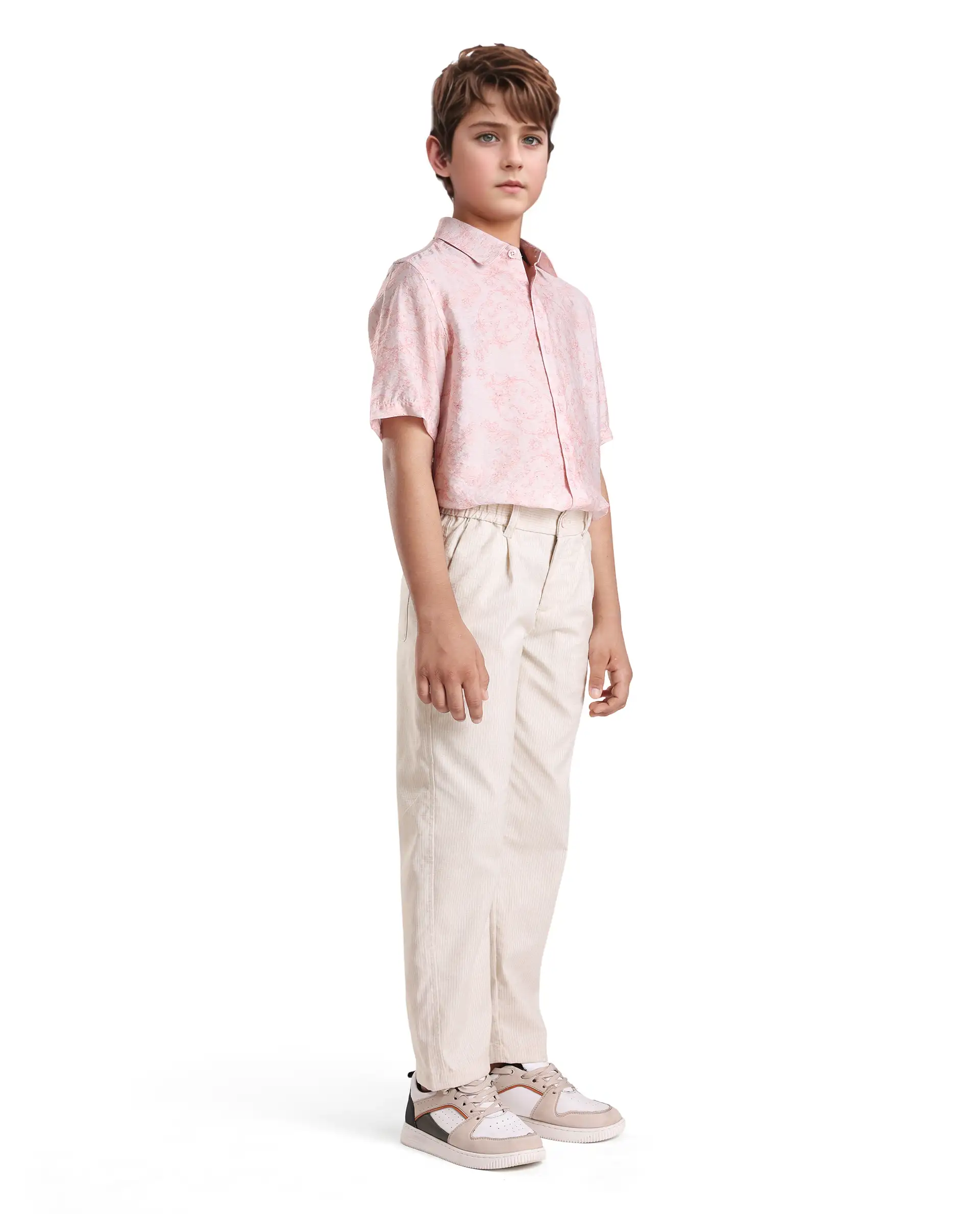 Rare Ones Kids Jin Beige Polyester Striped Button & Zip Closure Regular Fit Trouser - Image 5