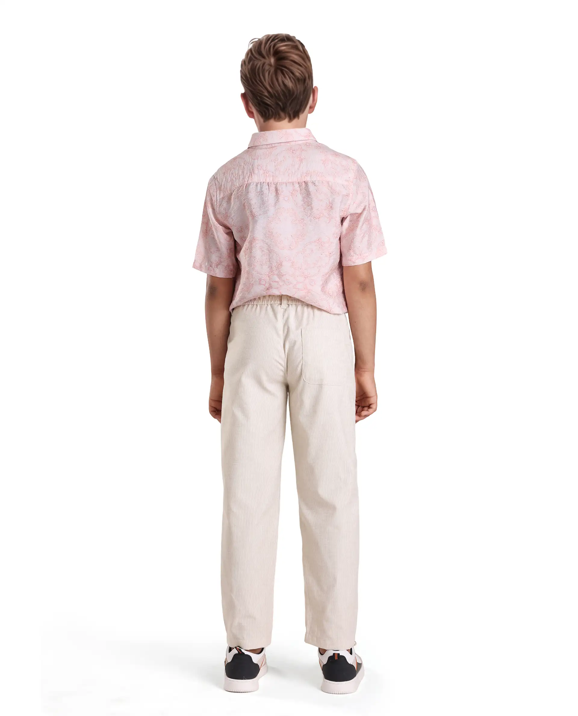Rare Ones Kids Jin Beige Polyester Striped Button & Zip Closure Regular Fit Trouser - Image 7