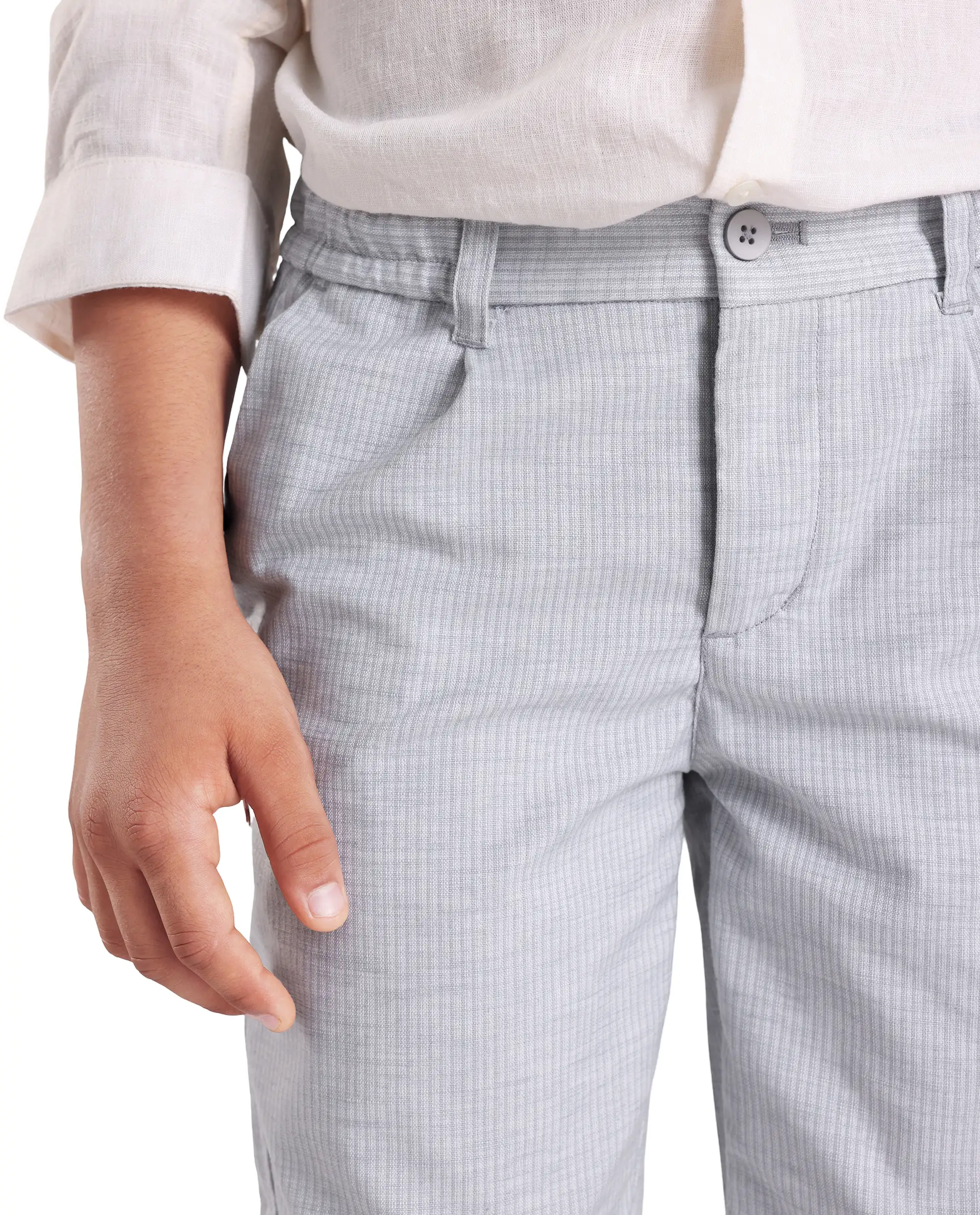 Rare Ones Kids Jin Light Green Polyester Striped Button & Zip Closure Regular Fit Trouser - Image 2