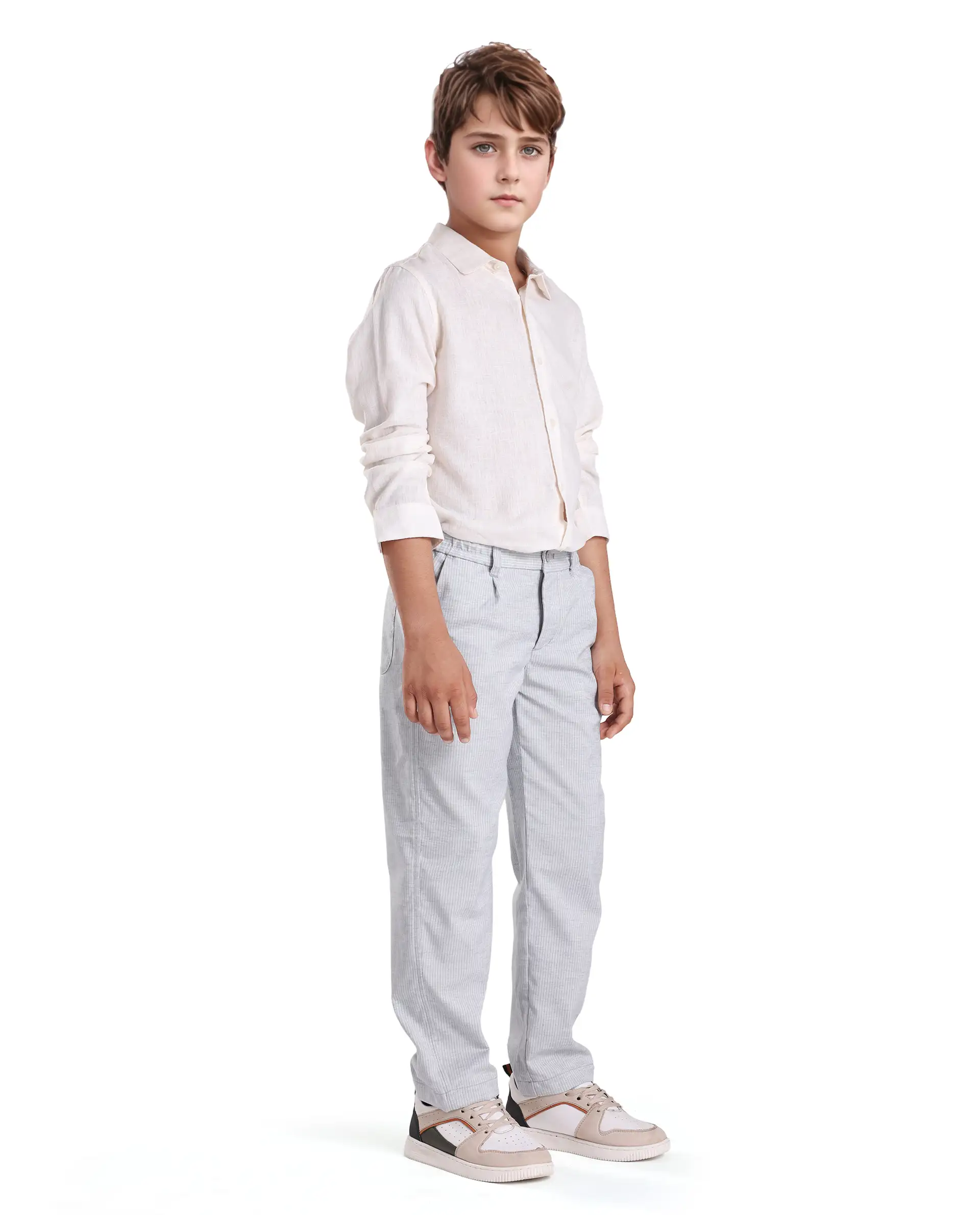 Rare Ones Kids Jin Light Green Polyester Striped Button & Zip Closure Regular Fit Trouser - Image 4