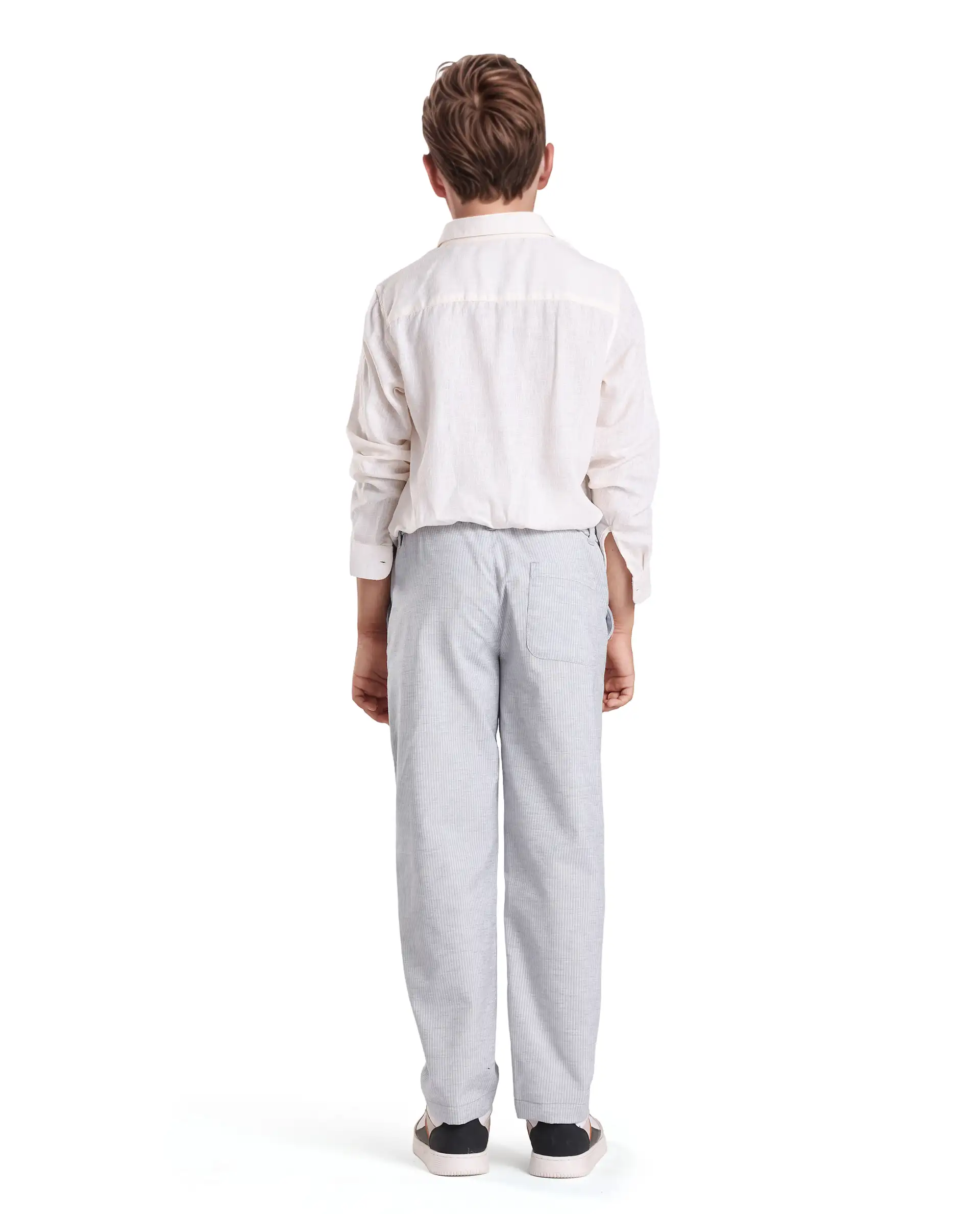 Rare Ones Kids Jin Light Green Polyester Striped Button & Zip Closure Regular Fit Trouser - Image 6