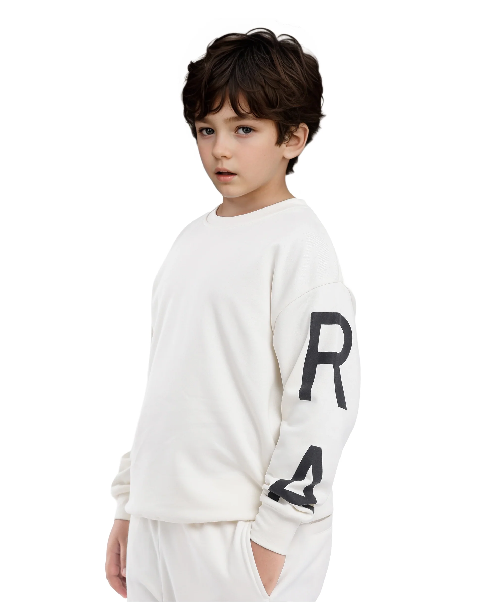 Rare Ones Kids Joen Off White Cotton Poly Full Sleeve Plastisol Print Sweatshirt - Image 3