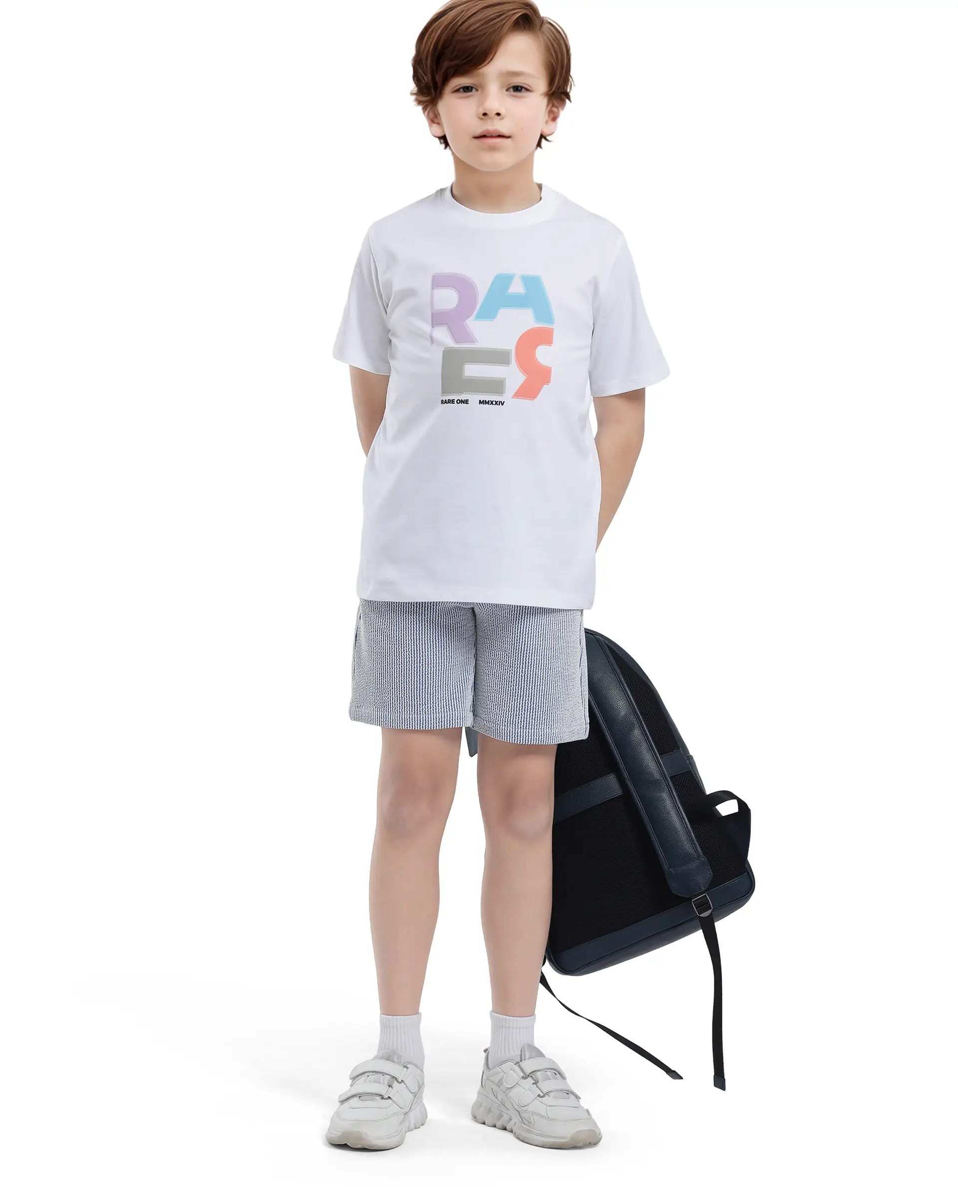 Rare Ones Kids John-B Blue Cotton Blend Striped Drawstring Regular Fit Short - Image 2