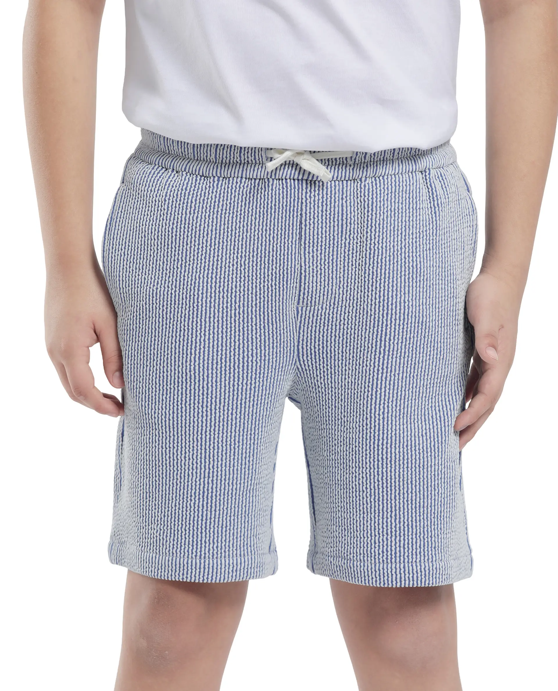 Rare Ones Kids John-B Blue Cotton Blend Striped Drawstring Regular Fit Short - Image 3
