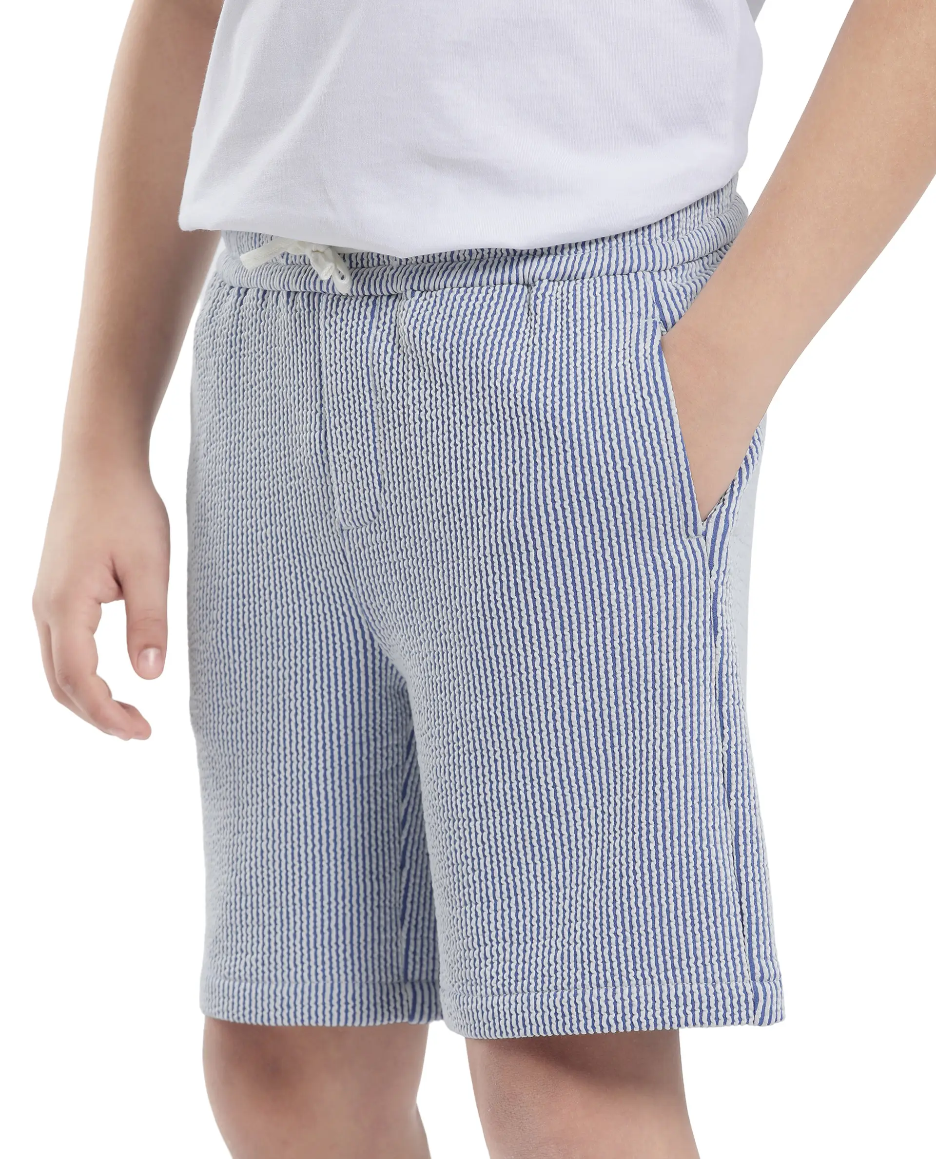 Rare Ones Kids John-B Blue Cotton Blend Striped Drawstring Regular Fit Short - Image 4