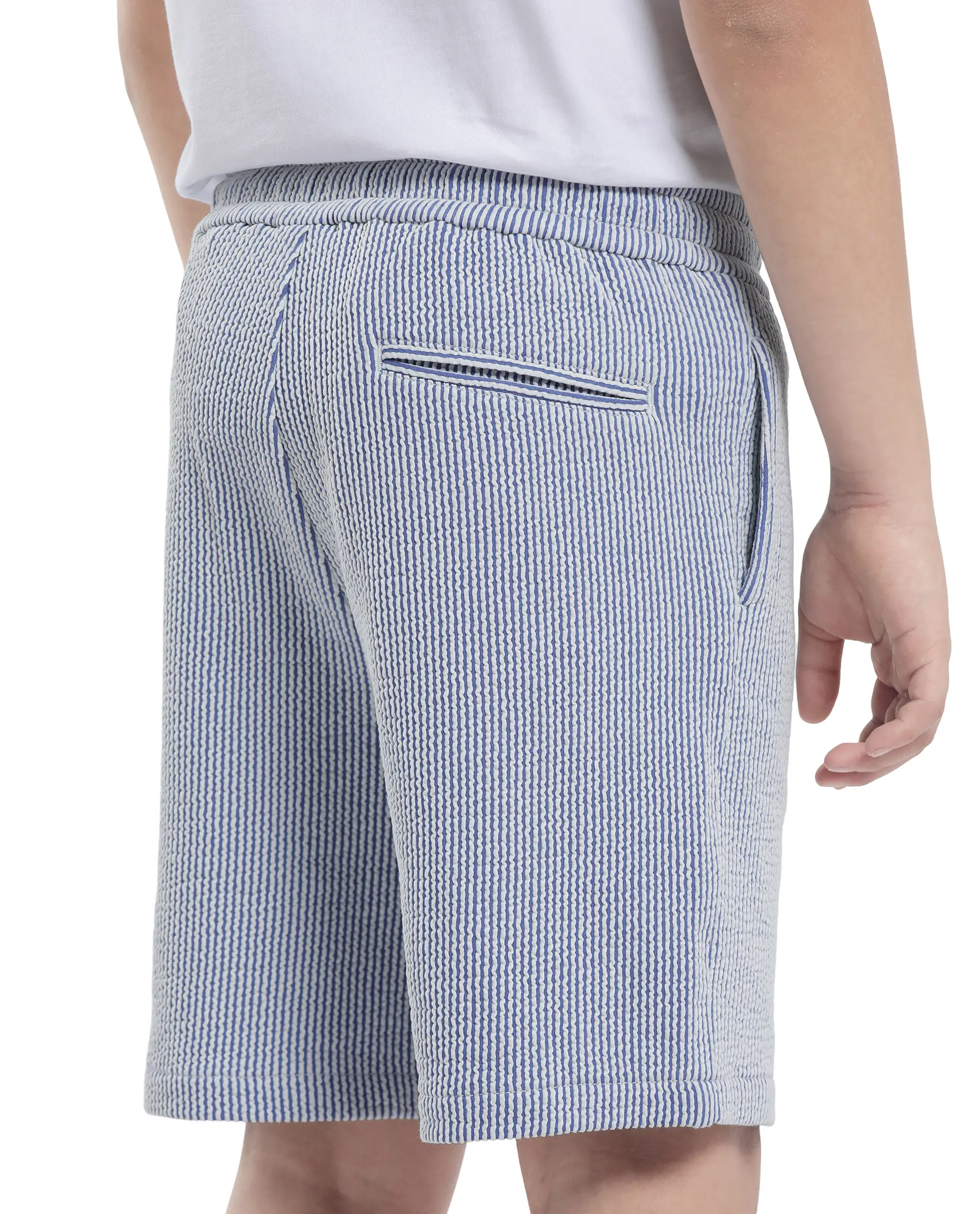 Rare Ones Kids John-B Blue Cotton Blend Striped Drawstring Regular Fit Short - Image 5