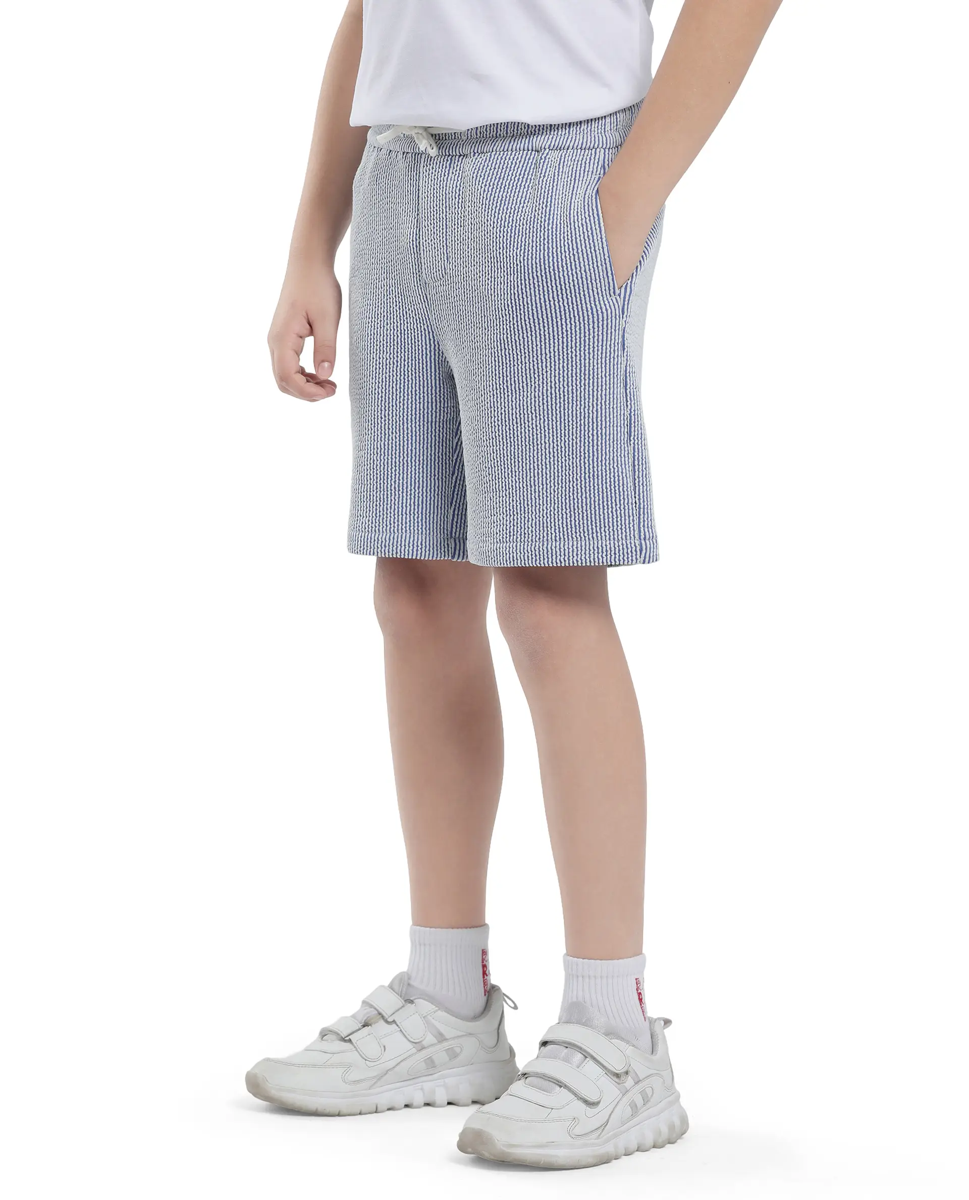 Rare Ones Kids John-B Blue Cotton Blend Striped Drawstring Regular Fit Short - Image 6