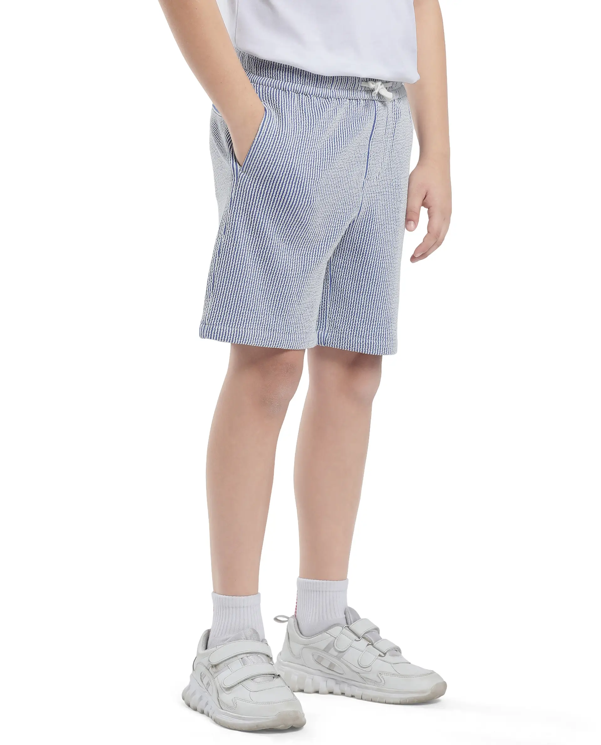 Rare Ones Kids John-B Blue Cotton Blend Striped Drawstring Regular Fit Short - Image 7