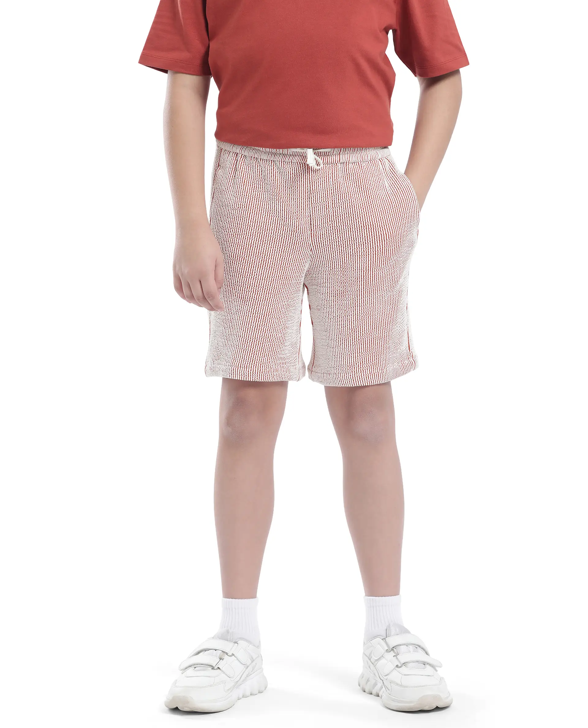 Rare Ones Kids John-B Rust Cotton Blend Striped Drawstring Regular Fit Short - Image 2