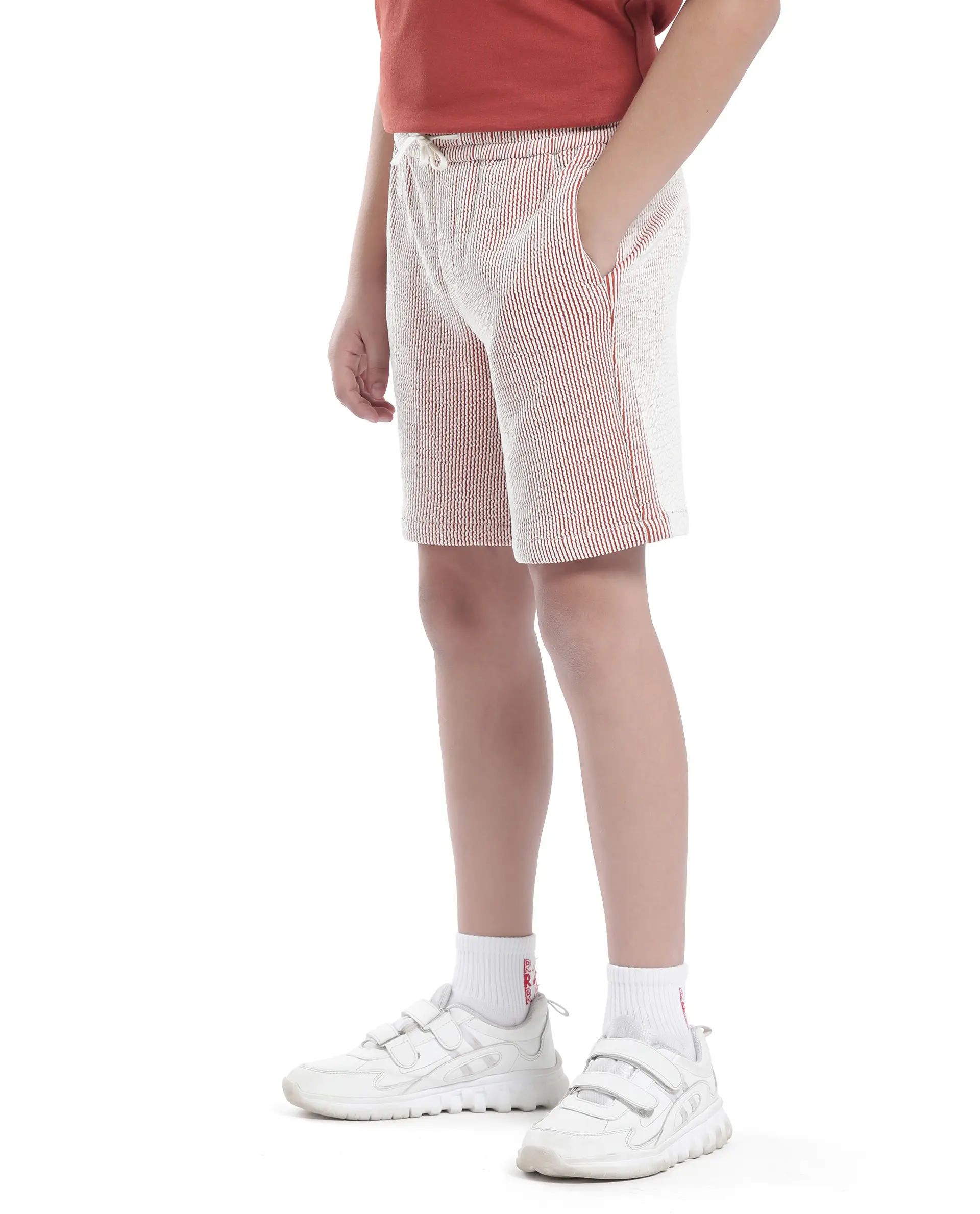 Rare Ones Kids John-B Rust Cotton Blend Striped Drawstring Regular Fit Short - Image 3