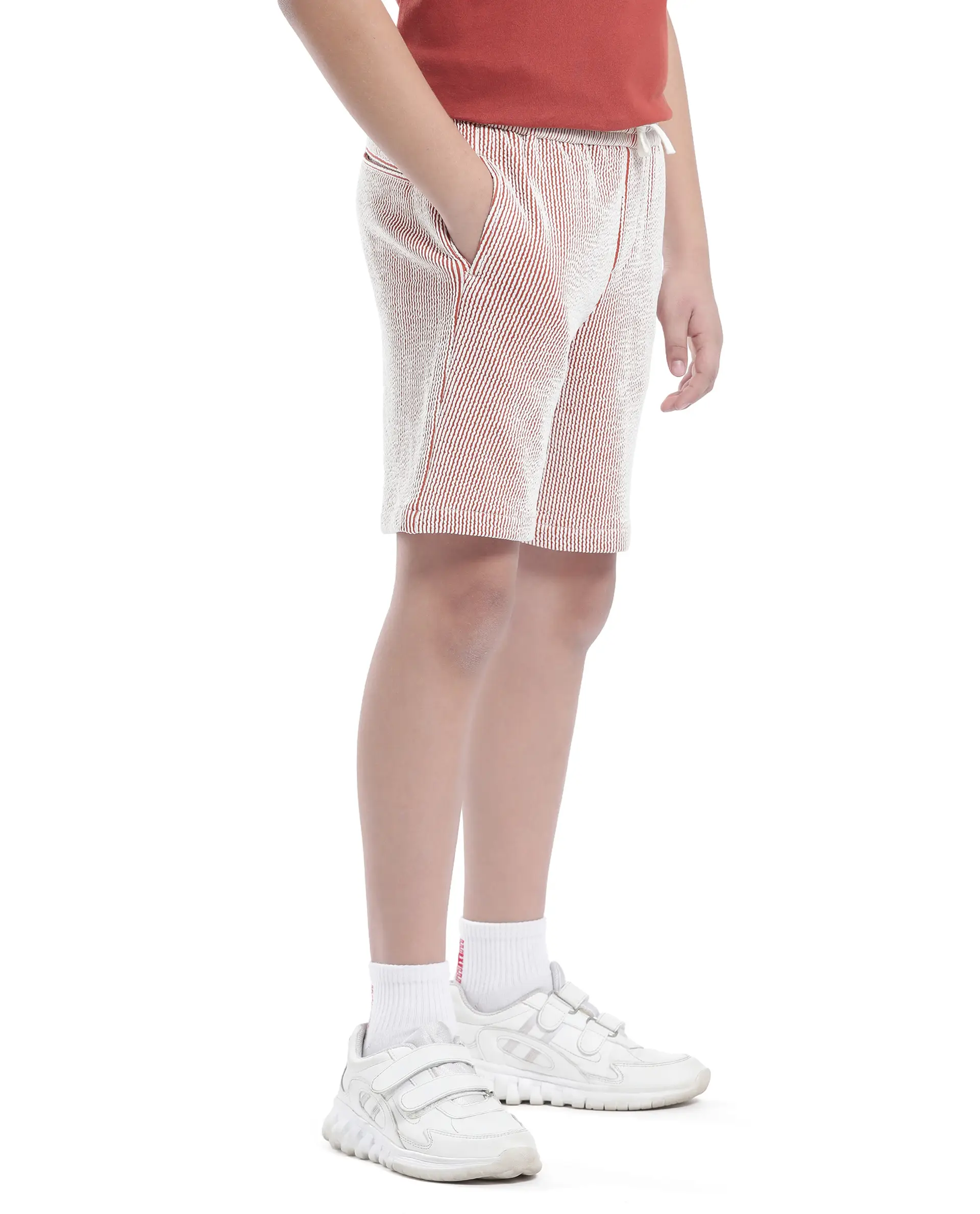 Rare Ones Kids John-B Rust Cotton Blend Striped Drawstring Regular Fit Short - Image 4