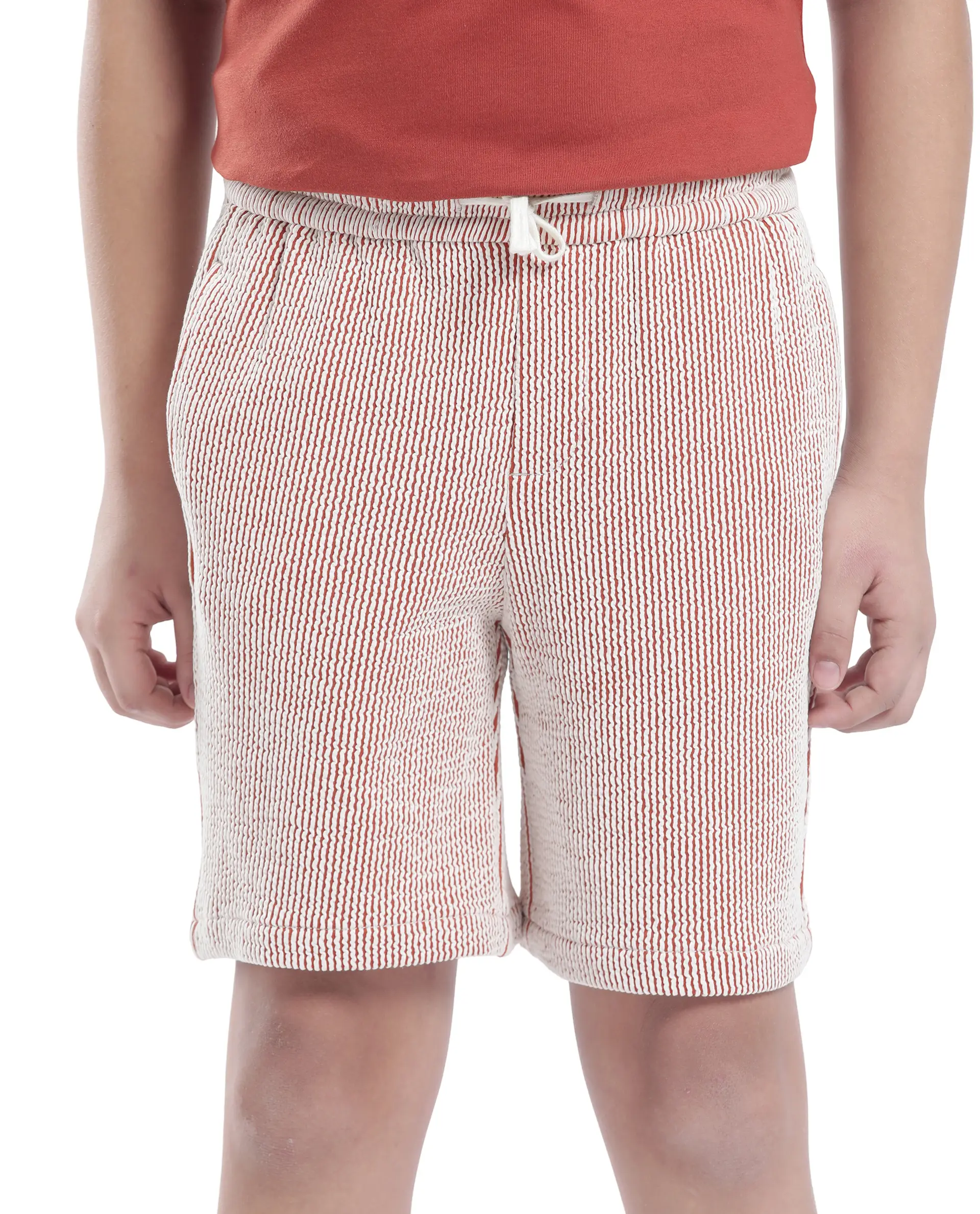 Rare Ones Kids John-B Rust Cotton Blend Striped Drawstring Regular Fit Short - Image 5