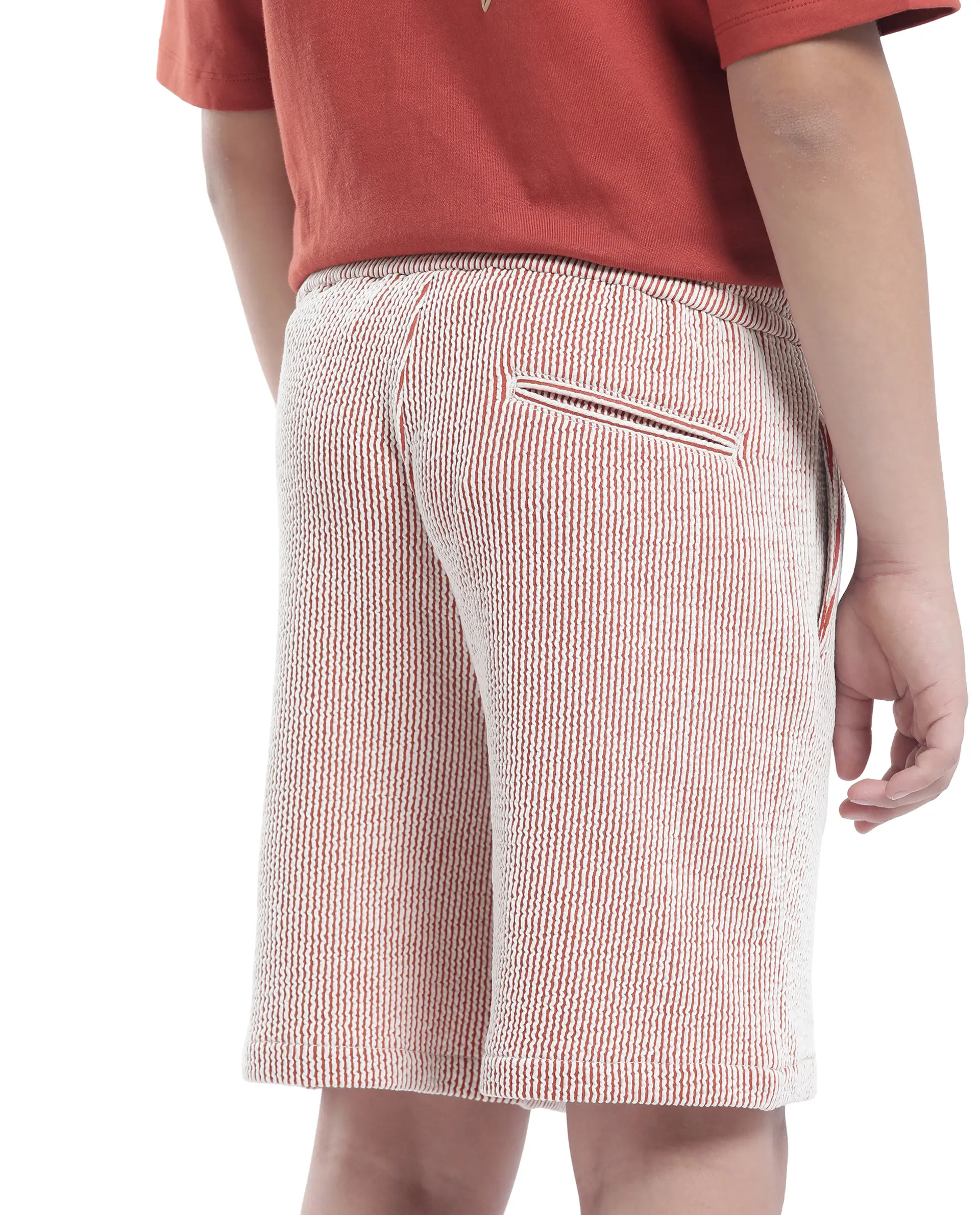 Rare Ones Kids John-B Rust Cotton Blend Striped Drawstring Regular Fit Short - Image 8