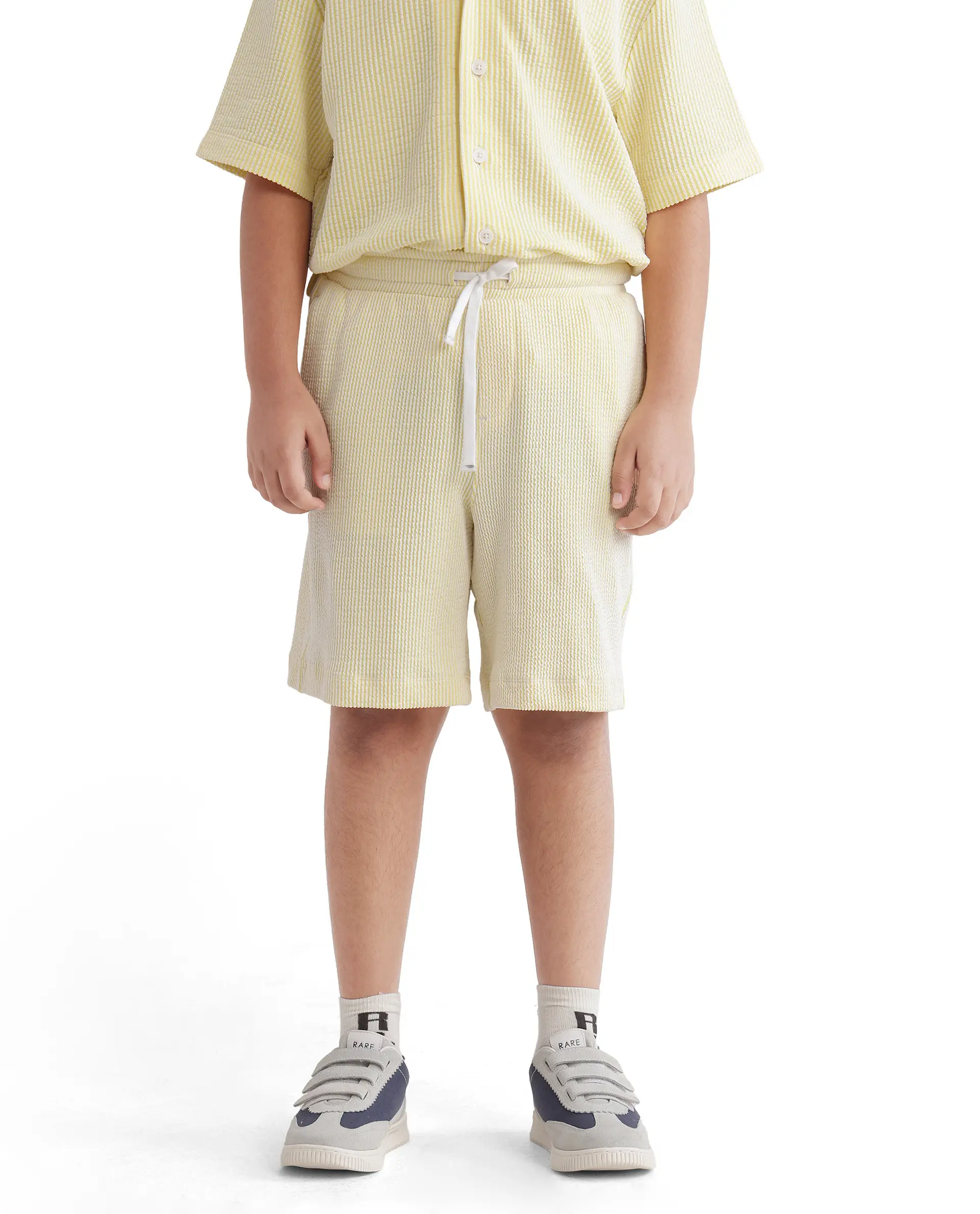 Rare Ones Kids John-B Yellow Cotton Blend Striped Drawstring Regular Fit Short - Image 2