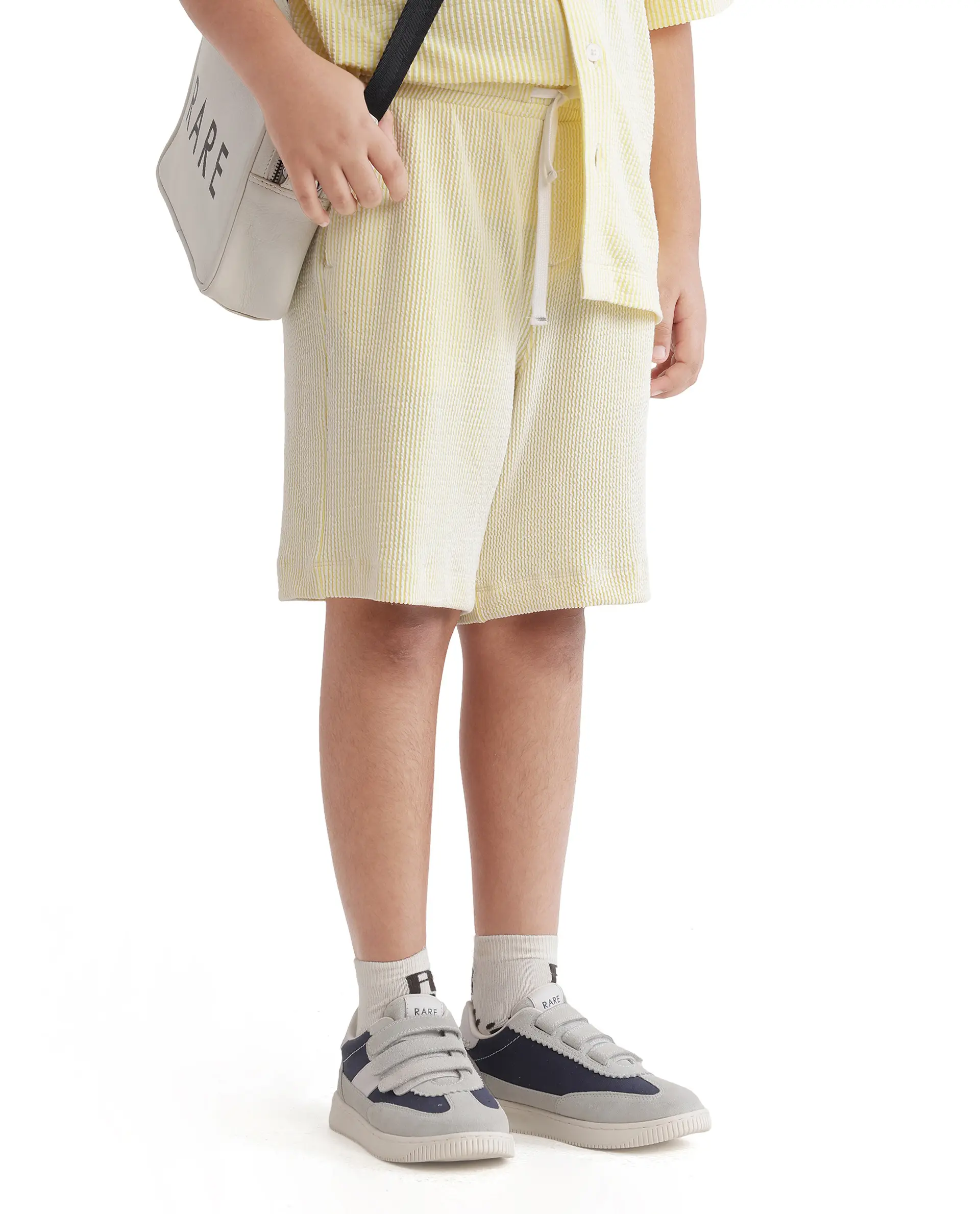Rare Ones Kids John-B Yellow Cotton Blend Striped Drawstring Regular Fit Short - Image 3