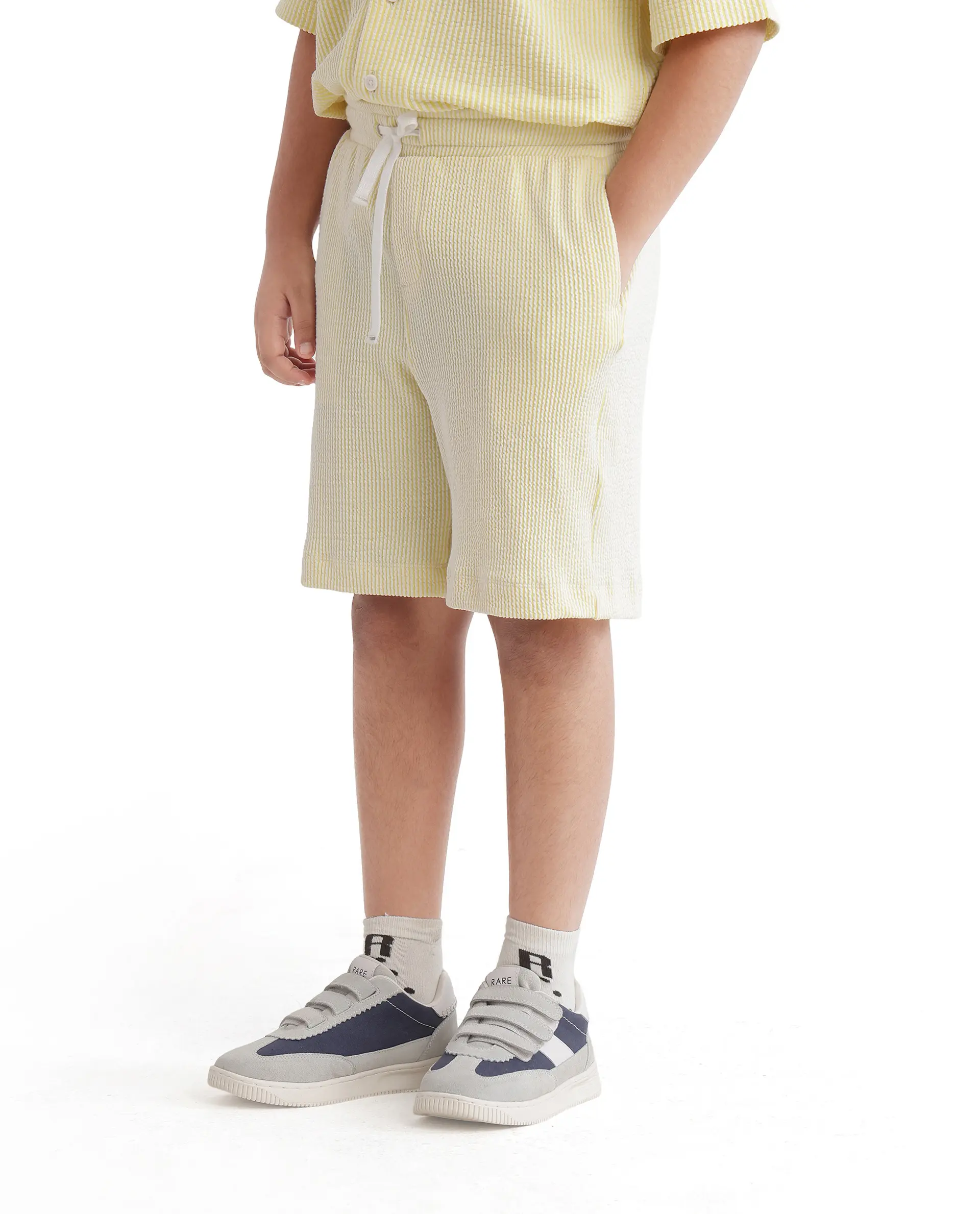 Rare Ones Kids John-B Yellow Cotton Blend Striped Drawstring Regular Fit Short - Image 5