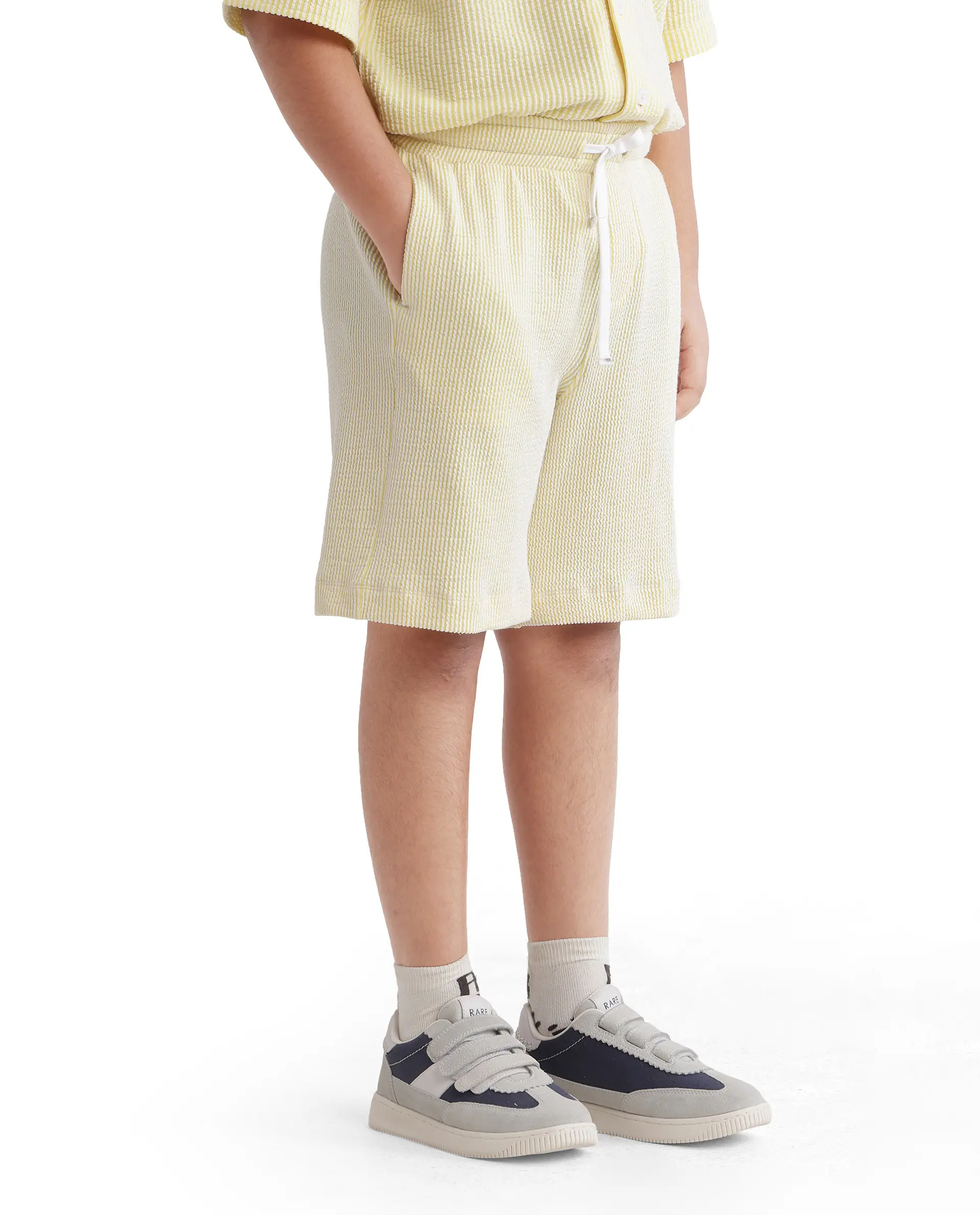Rare Ones Kids John-B Yellow Cotton Blend Striped Drawstring Regular Fit Short - Image 6