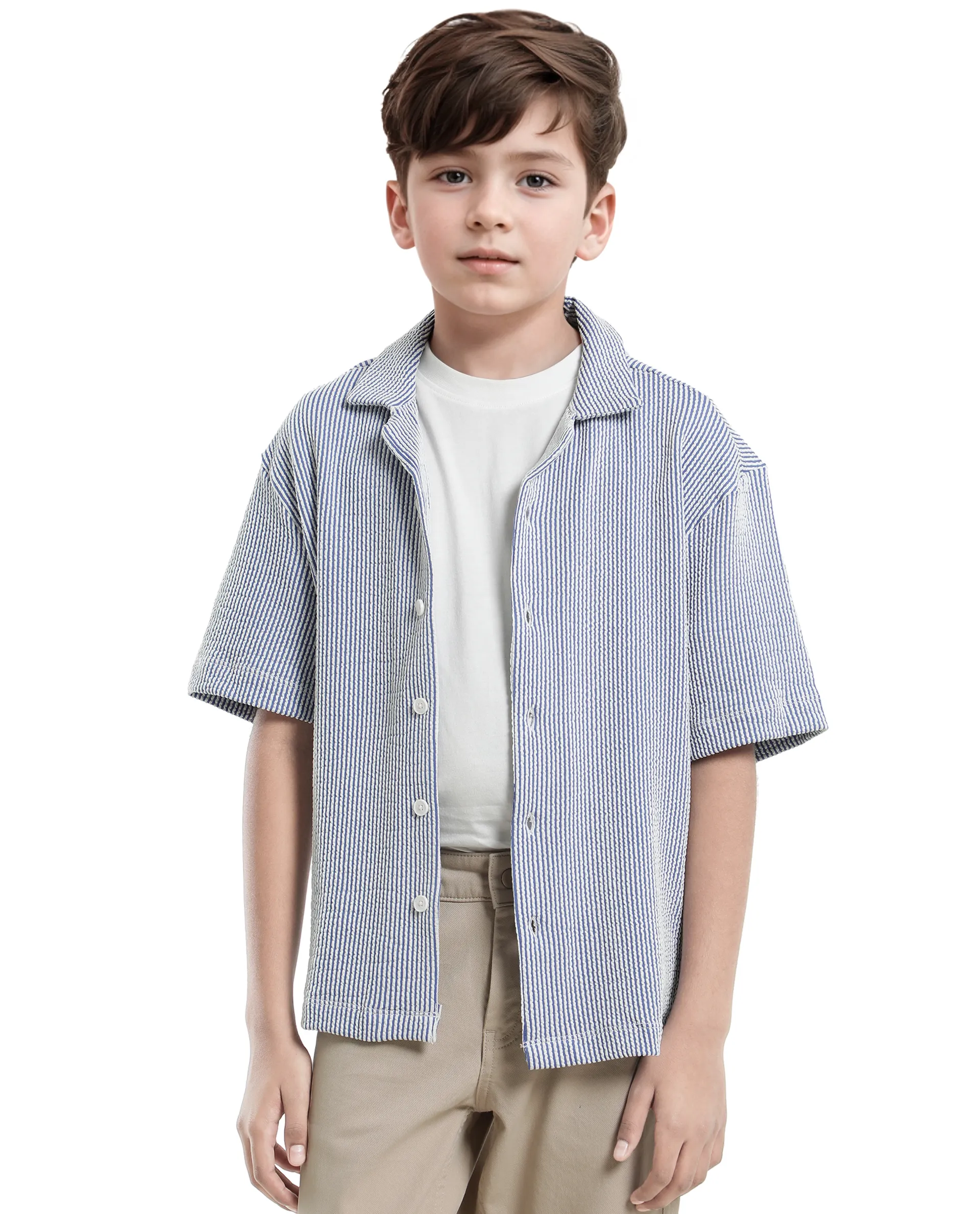 Rare Ones Kids John-S Blue Cotton Blend Short Sleeve Solid Regular Shirt - Image 11