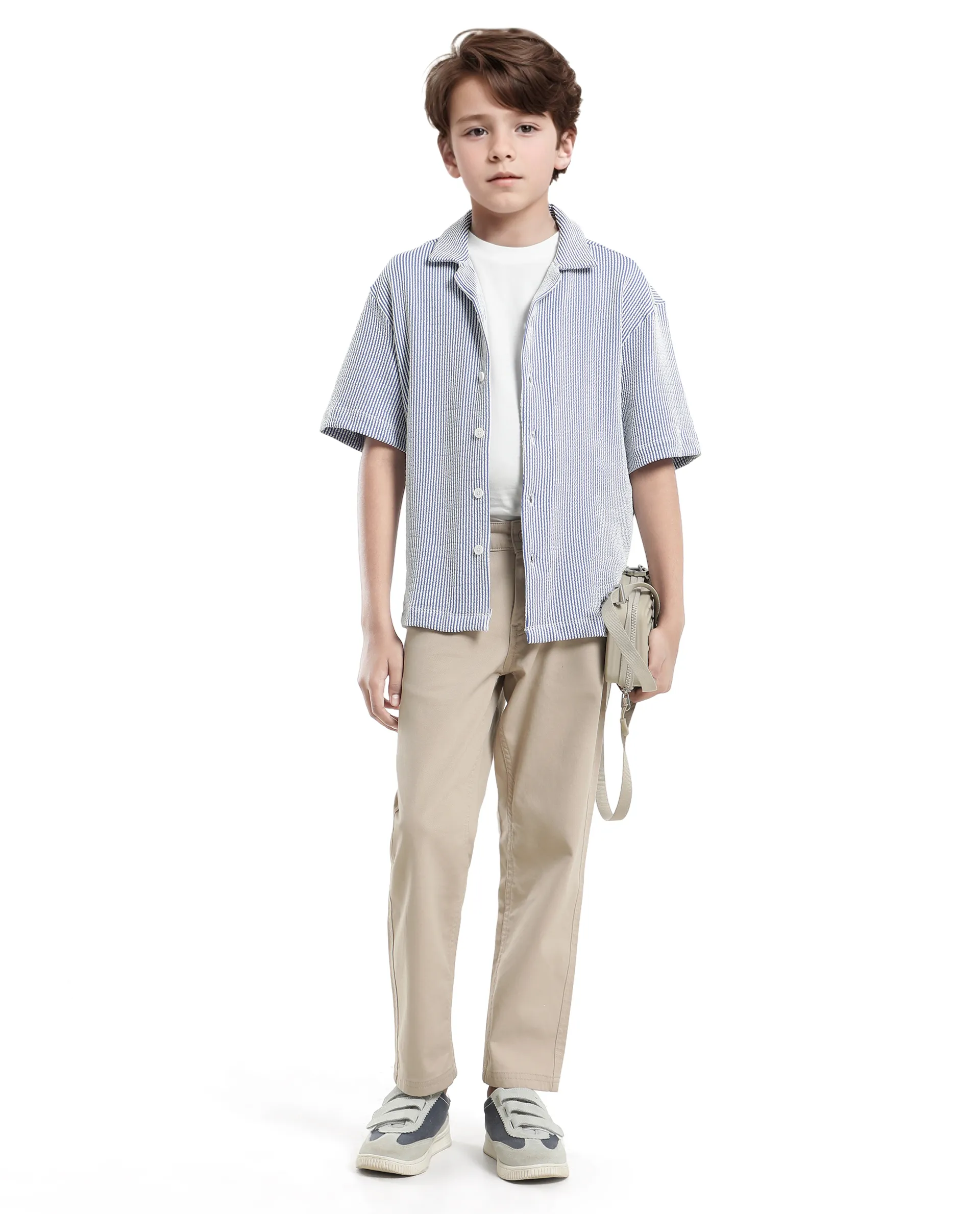 Rare Ones Kids John-S Blue Cotton Blend Short Sleeve Solid Regular Shirt - Image 2