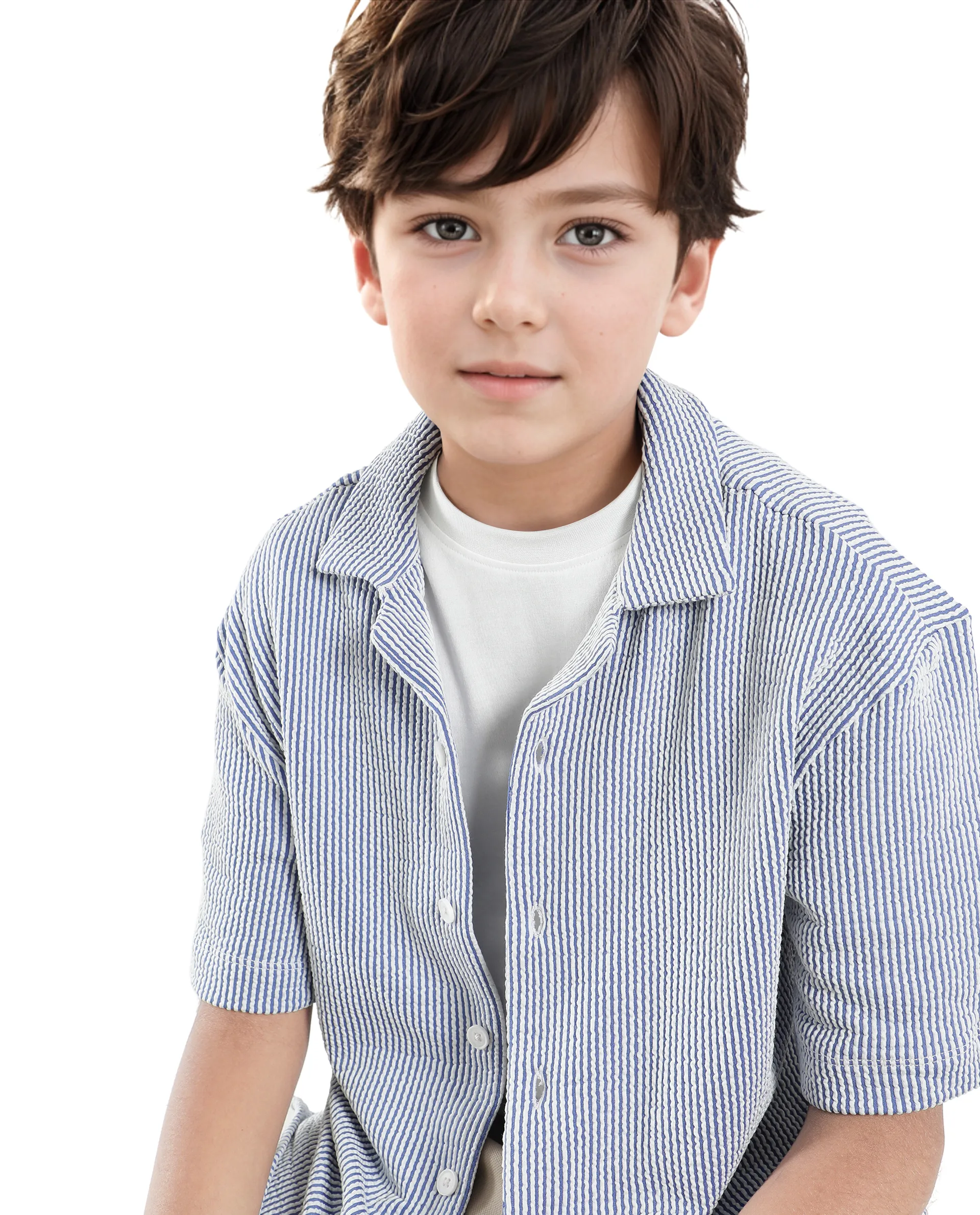 Rare Ones Kids John-S Blue Cotton Blend Short Sleeve Solid Regular Shirt - Image 7