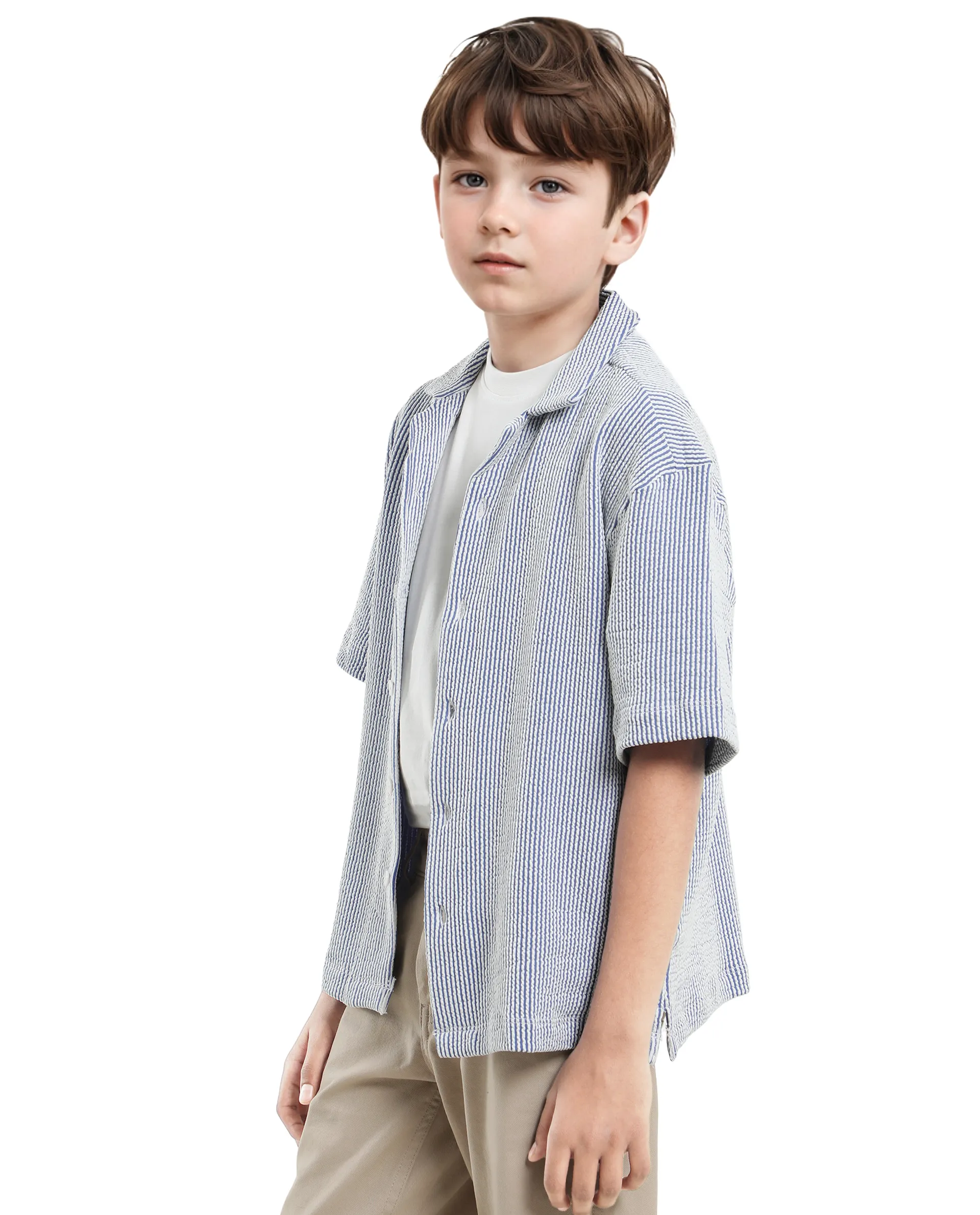 Rare Ones Kids John-S Blue Cotton Blend Short Sleeve Solid Regular Shirt - Image 8