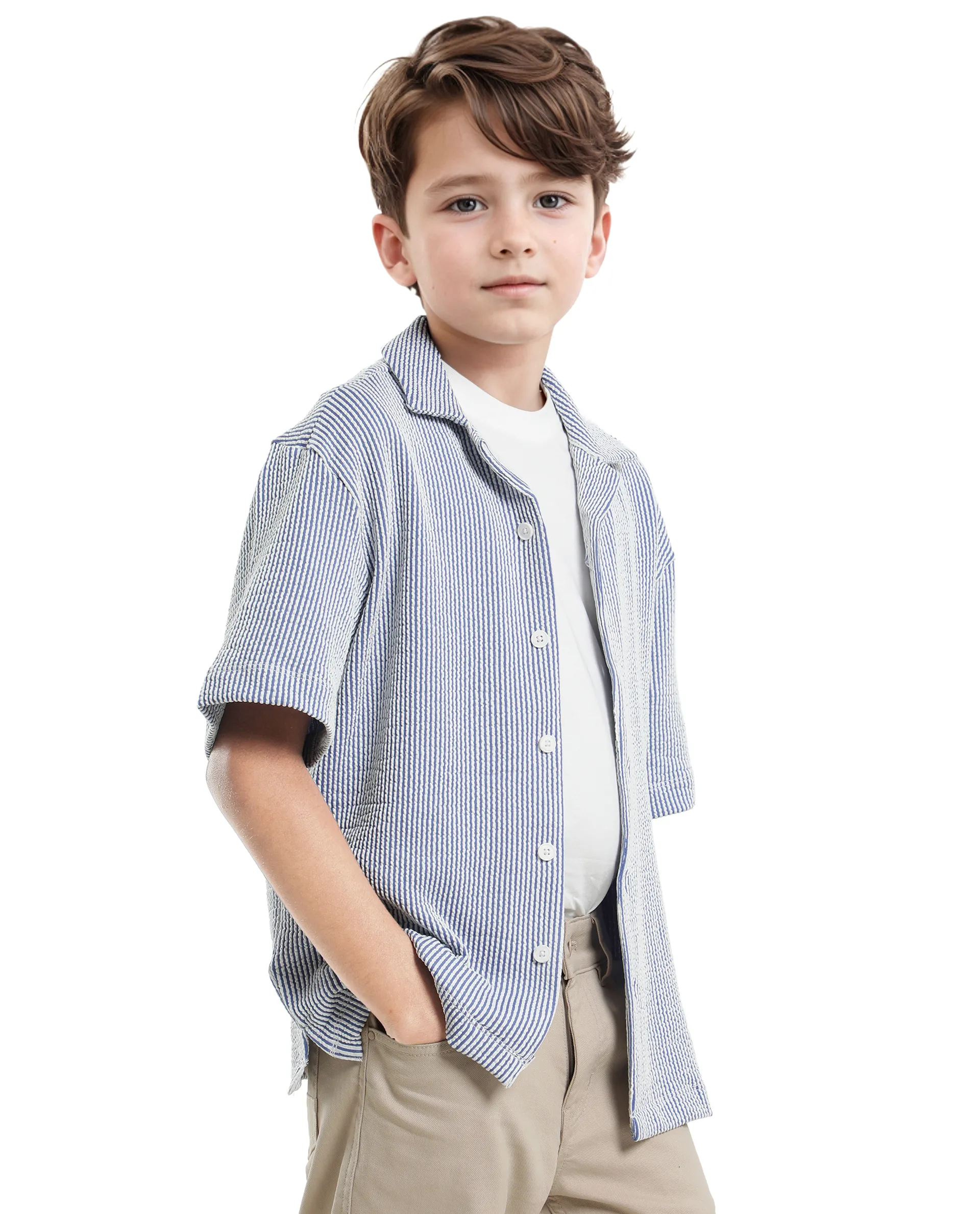 Rare Ones Kids John-S Blue Cotton Blend Short Sleeve Solid Regular Shirt - Image 9