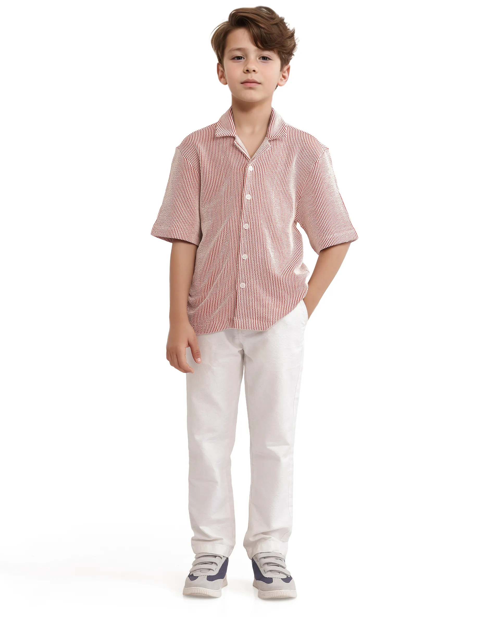 Rare Ones Kids John-S Rust Cotton Blend Short Sleeve Solid Regular Shirt - Image 2