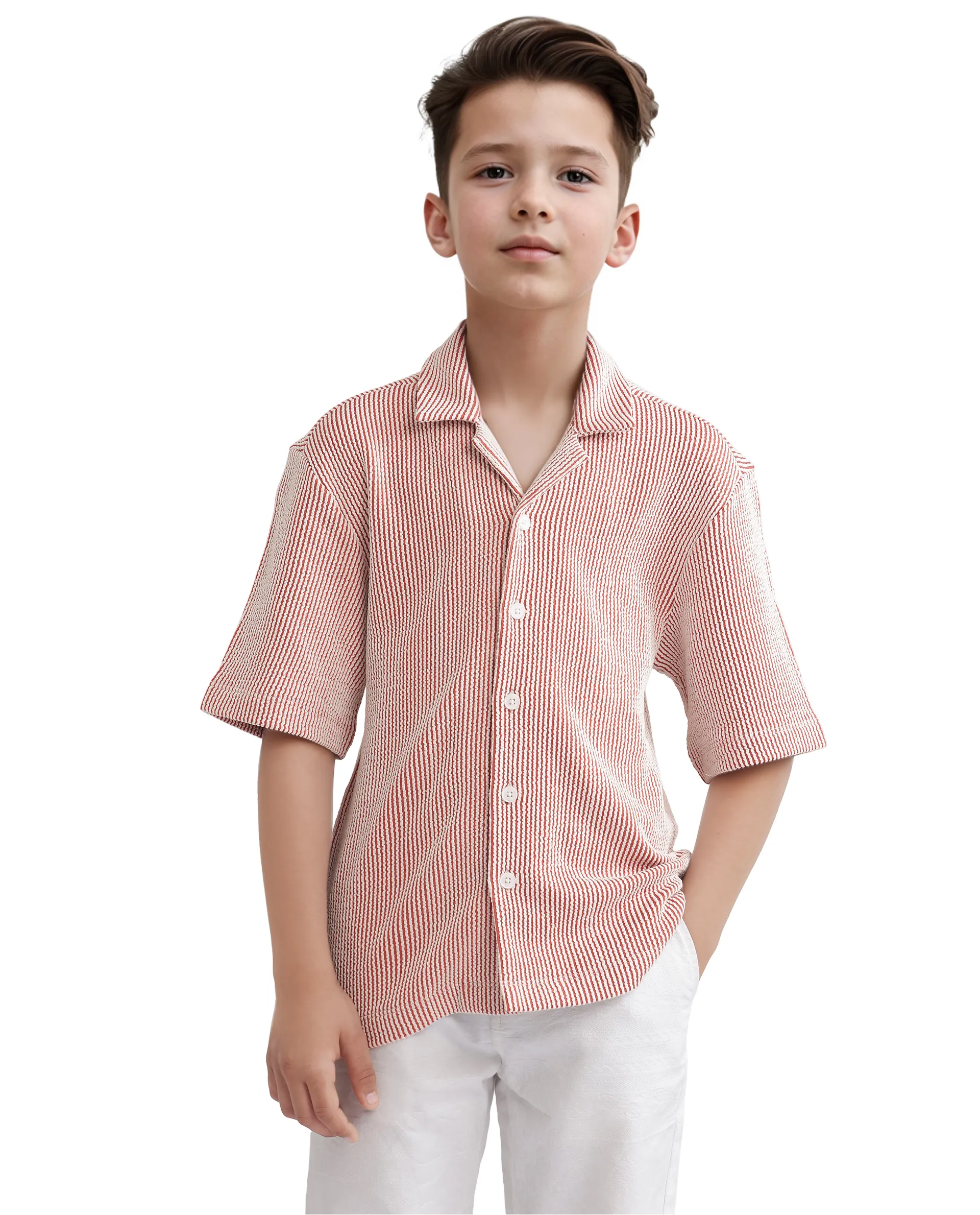 Rare Ones Kids John-S Rust Cotton Blend Short Sleeve Solid Regular Shirt - Image 3