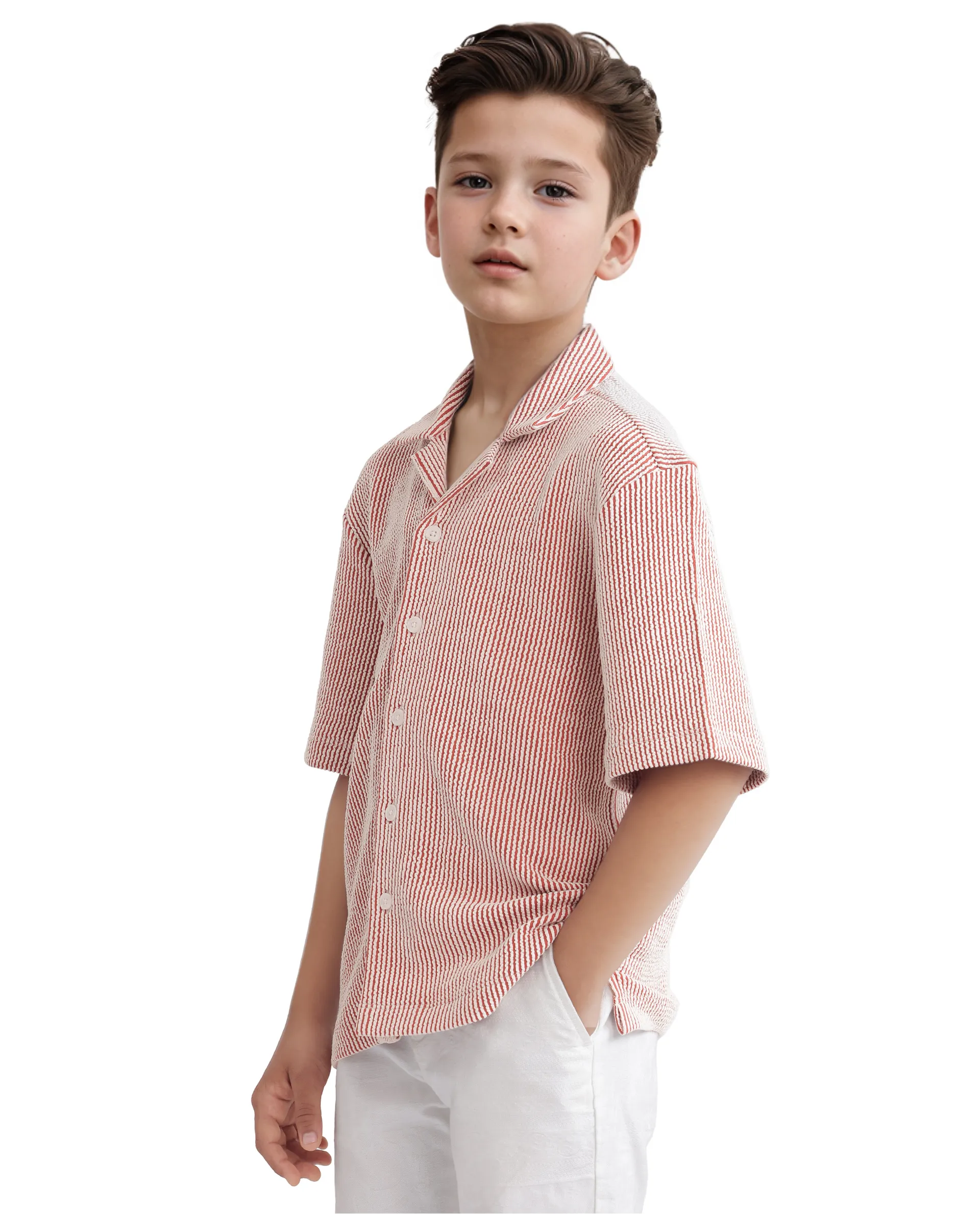Rare Ones Kids John-S Rust Cotton Blend Short Sleeve Solid Regular Shirt - Image 6