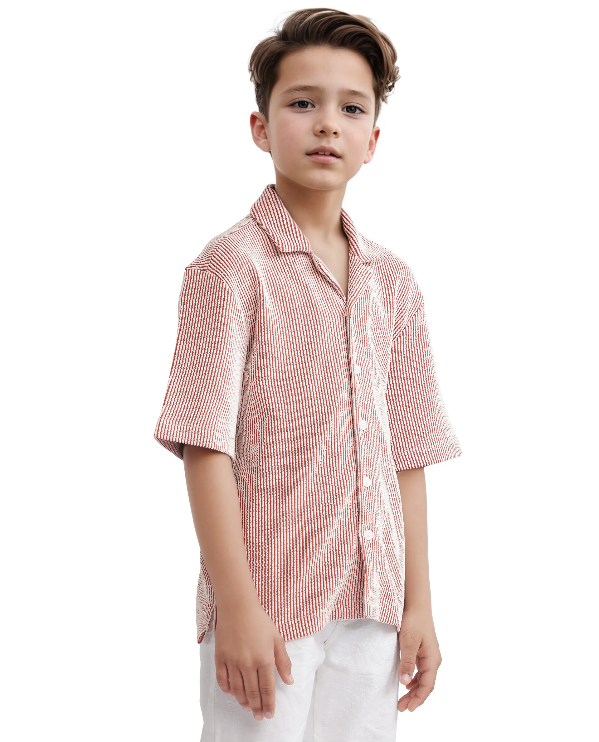 Rare Ones Kids John-S Rust Cotton Blend Short Sleeve Solid Regular Shirt - Image 7