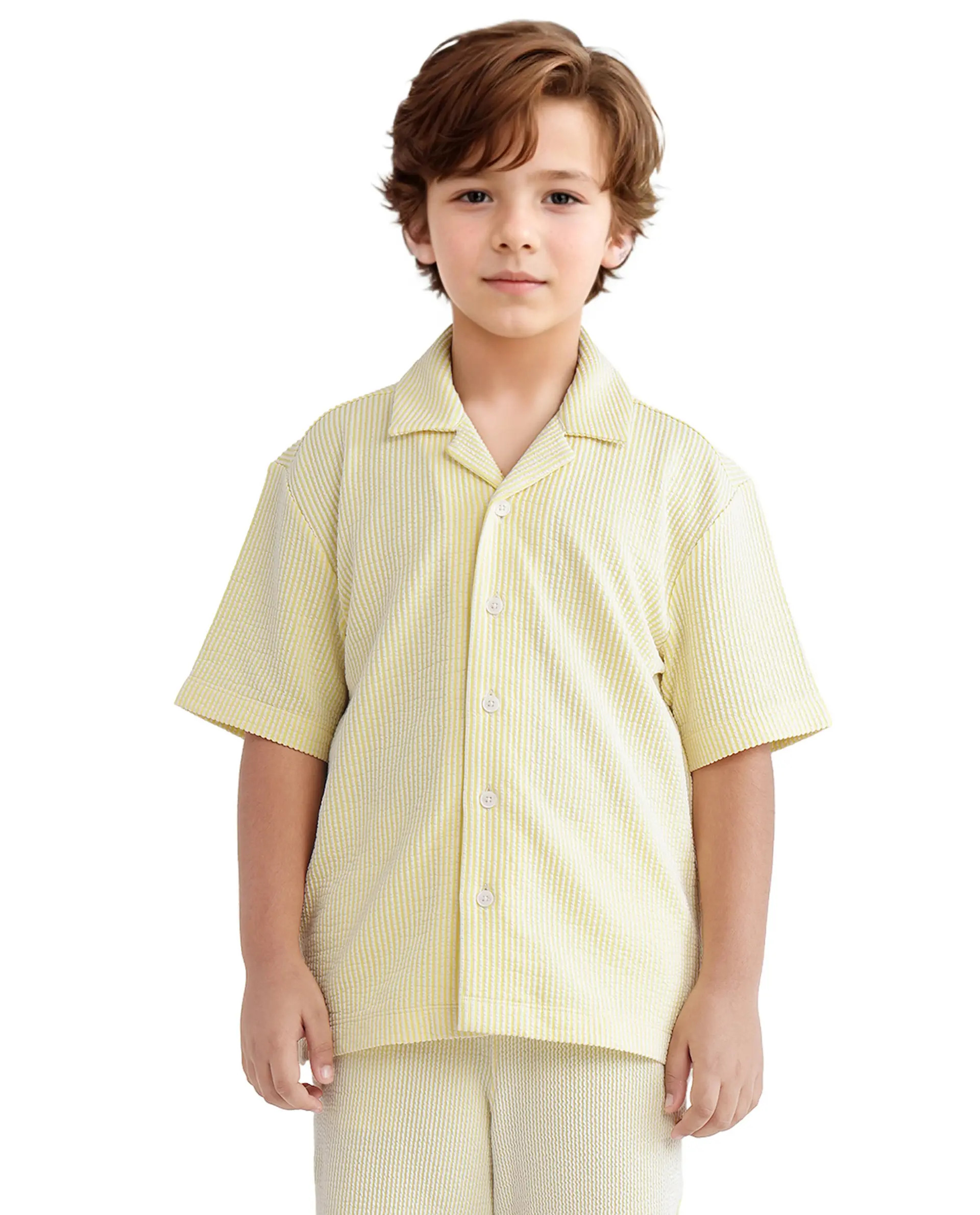 Rare Ones Kids John-S Yellow Cotton Blend Short Sleeve Solid Regular Shirt - Image 3