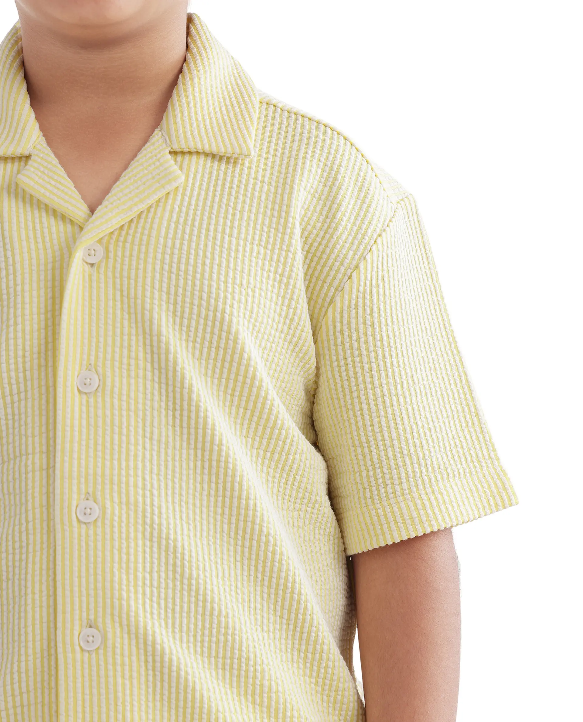Rare Ones Kids John-S Yellow Cotton Blend Short Sleeve Solid Regular Shirt - Image 4