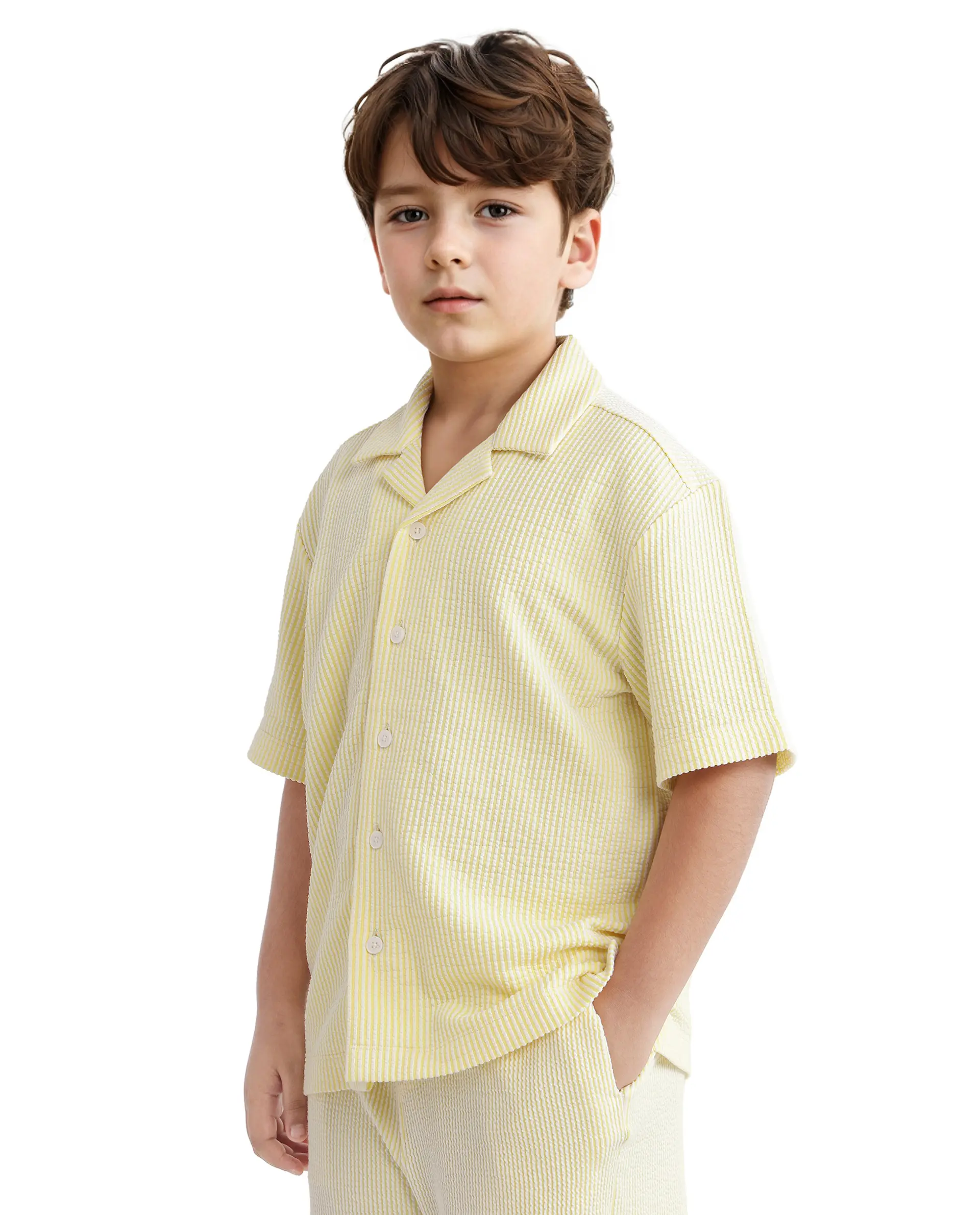 Rare Ones Kids John-S Yellow Cotton Blend Short Sleeve Solid Regular Shirt - Image 6