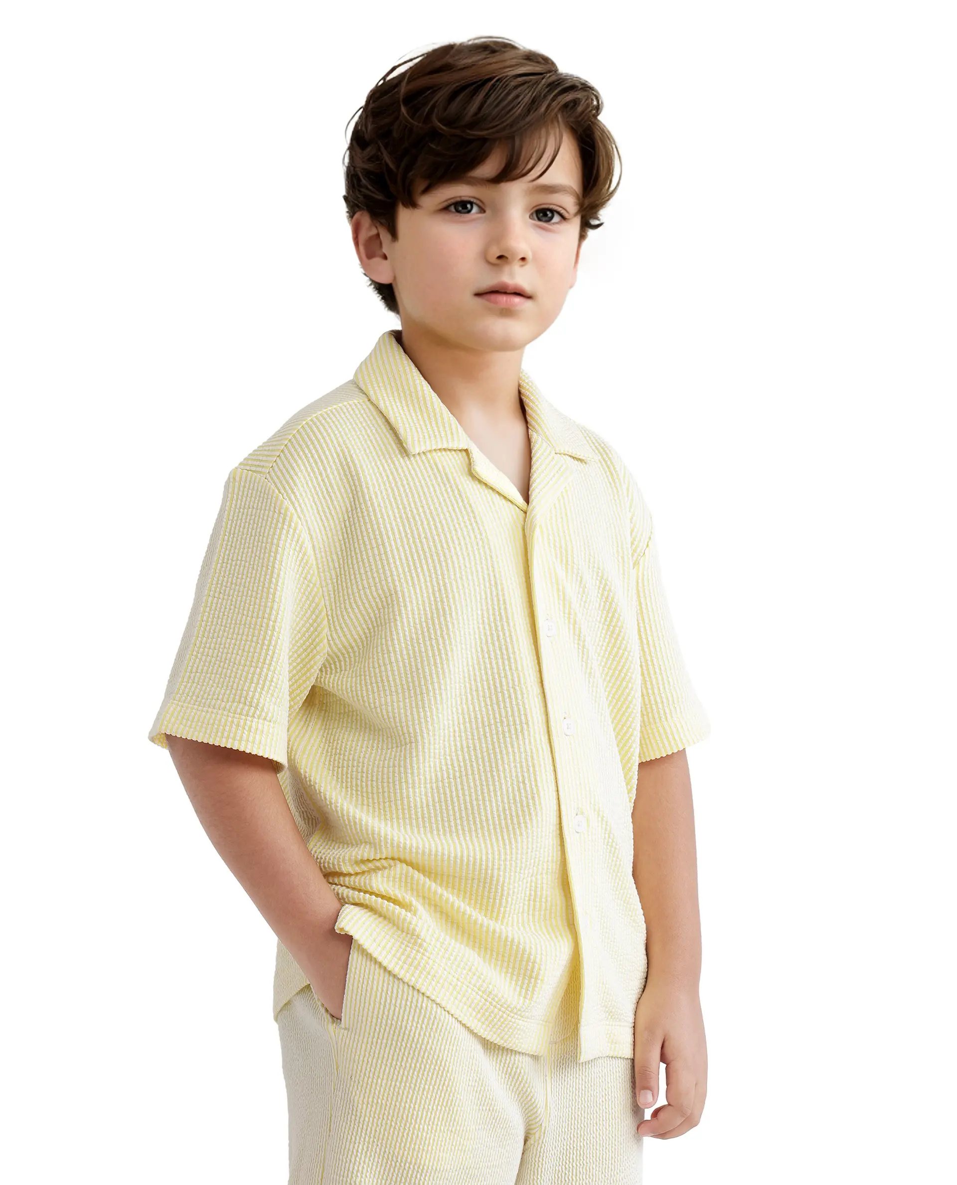 Rare Ones Kids John-S Yellow Cotton Blend Short Sleeve Solid Regular Shirt - Image 7