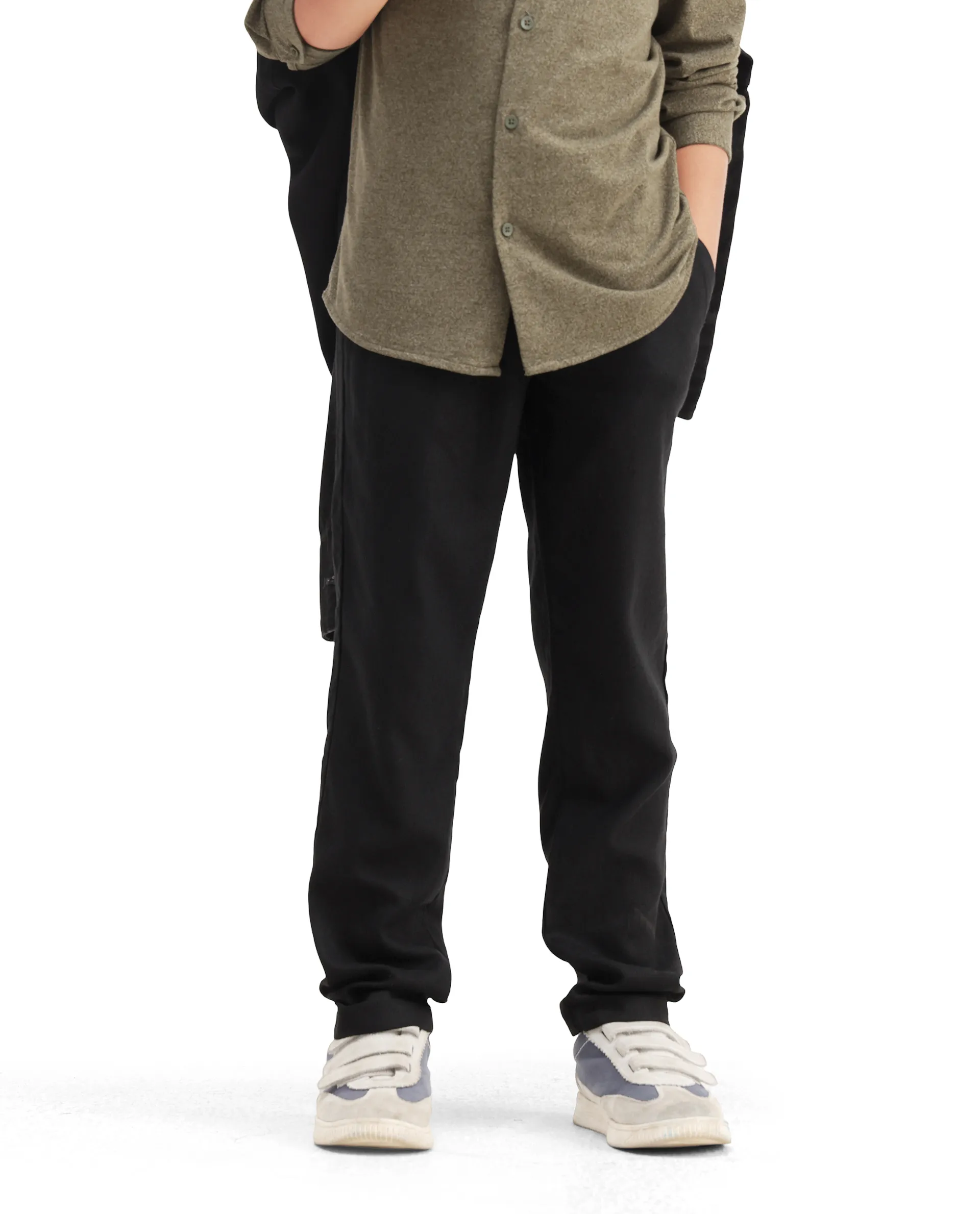 Rare Ones Kids Jomok-B Black Linen Blend Plain Button Closure Regular Fit Trouser - Image 2