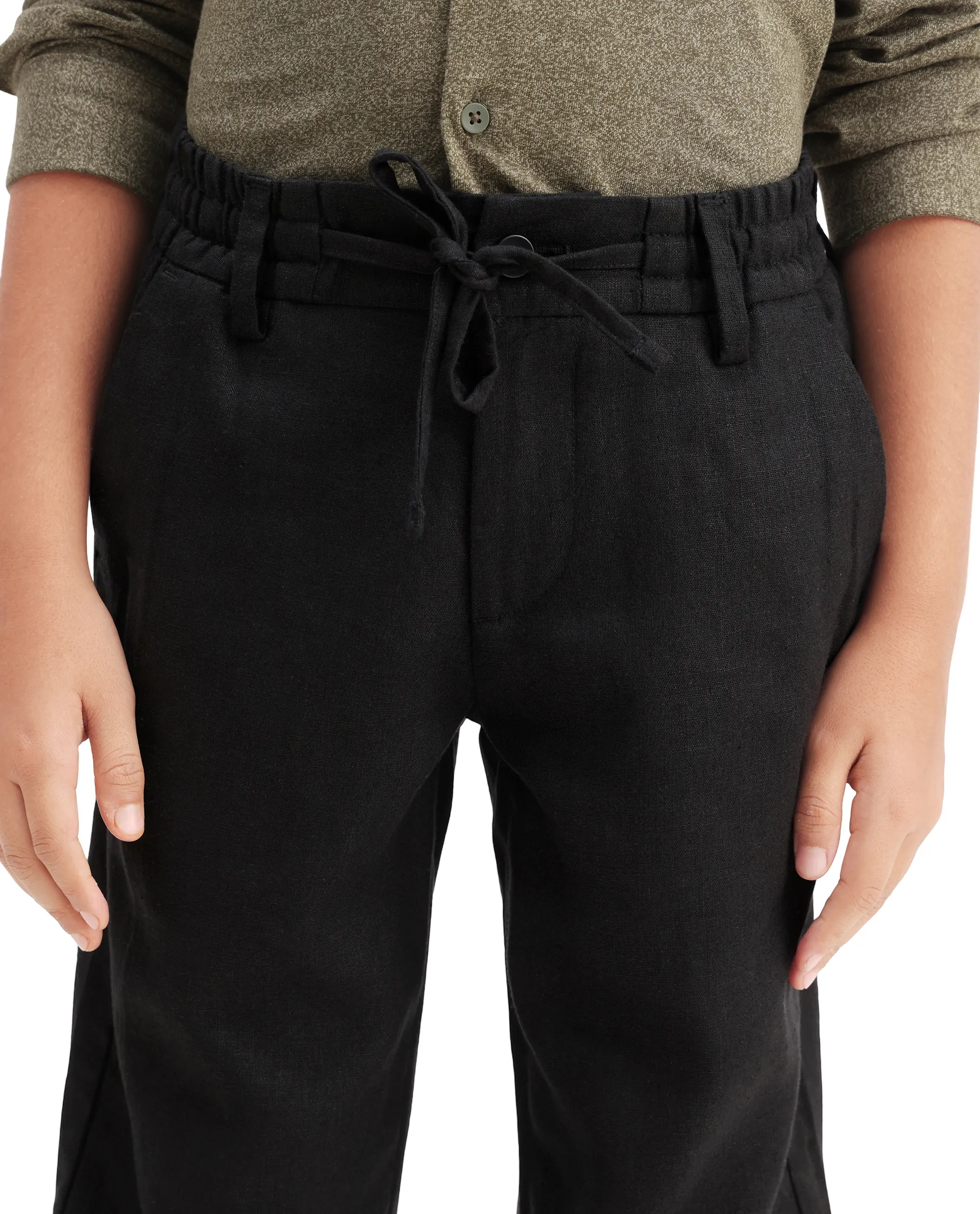 Rare Ones Kids Jomok-B Black Linen Blend Plain Button Closure Regular Fit Trouser - Image 3