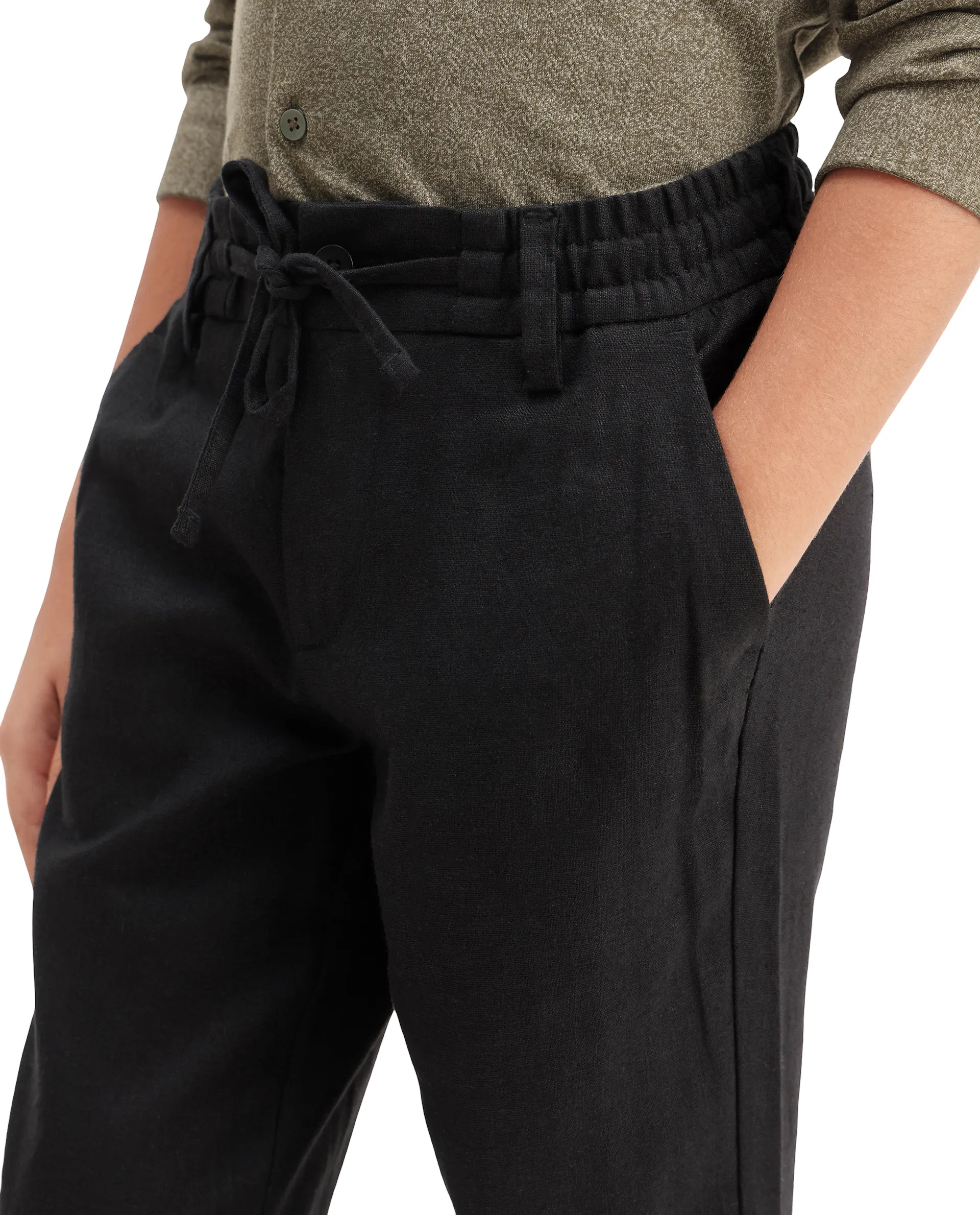 Rare Ones Kids Jomok-B Black Linen Blend Plain Button Closure Regular Fit Trouser - Image 4