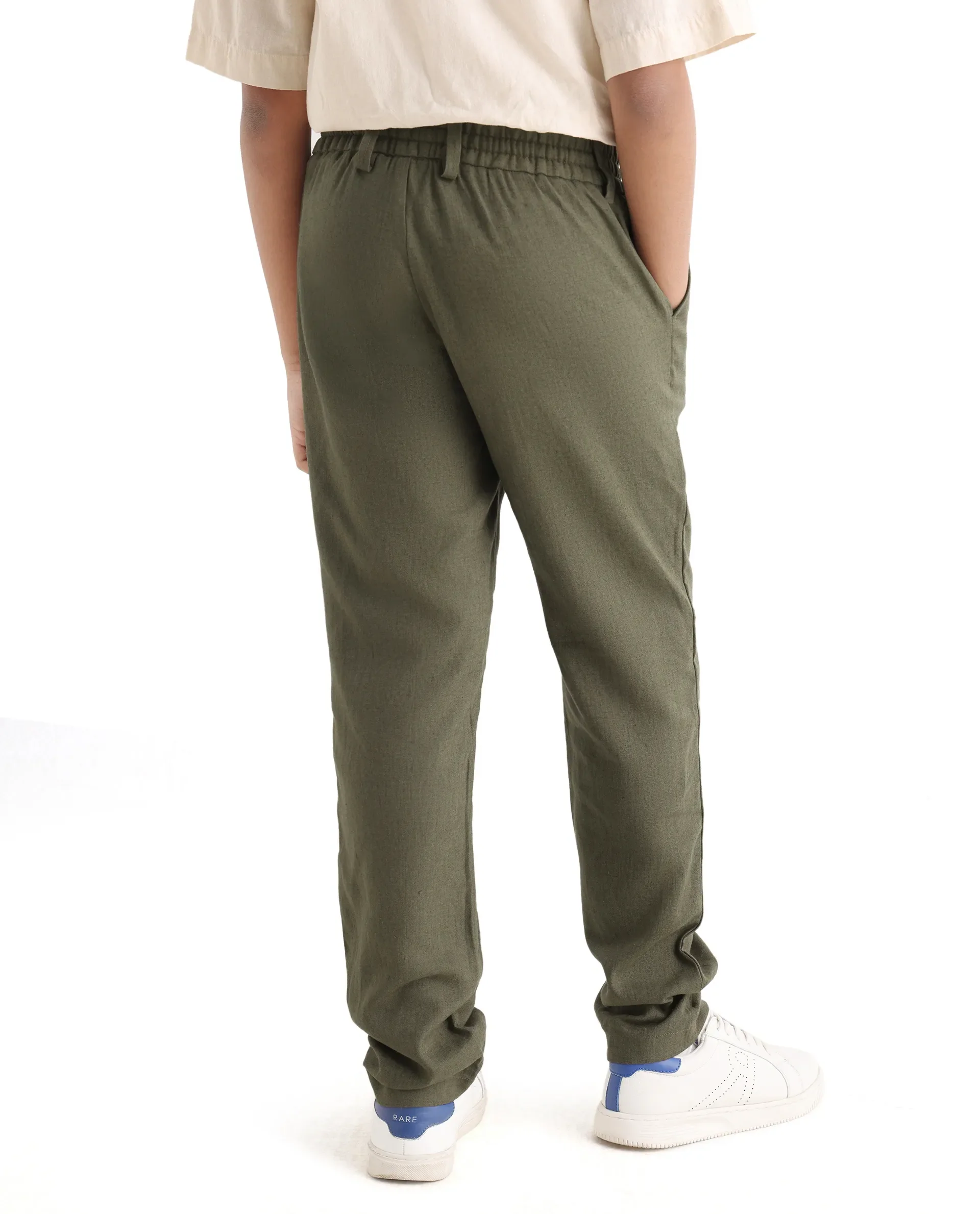 Rare Ones Kids Jomok-B Olive Linen Blend Solid Drawstring Closure Regular Fit Trouser - Image 7