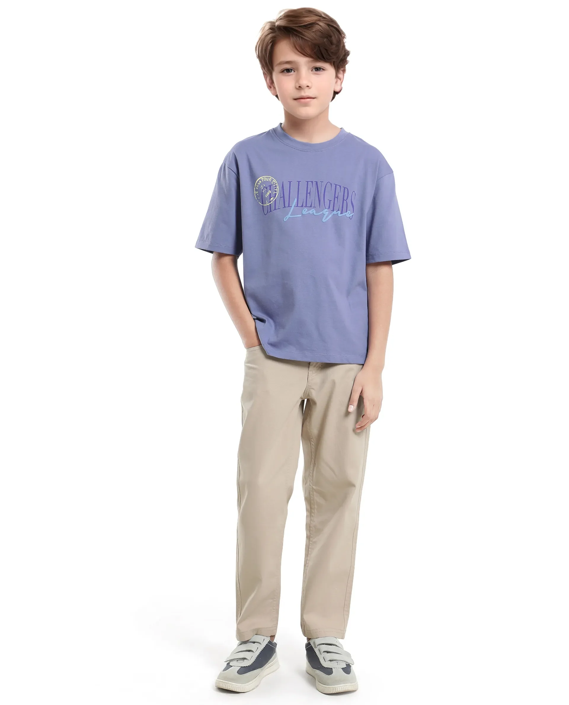 Rare Ones Kids Josh Light Purple Cotton Solid Slip-On Oversized Fit T-Shirt - Image 2