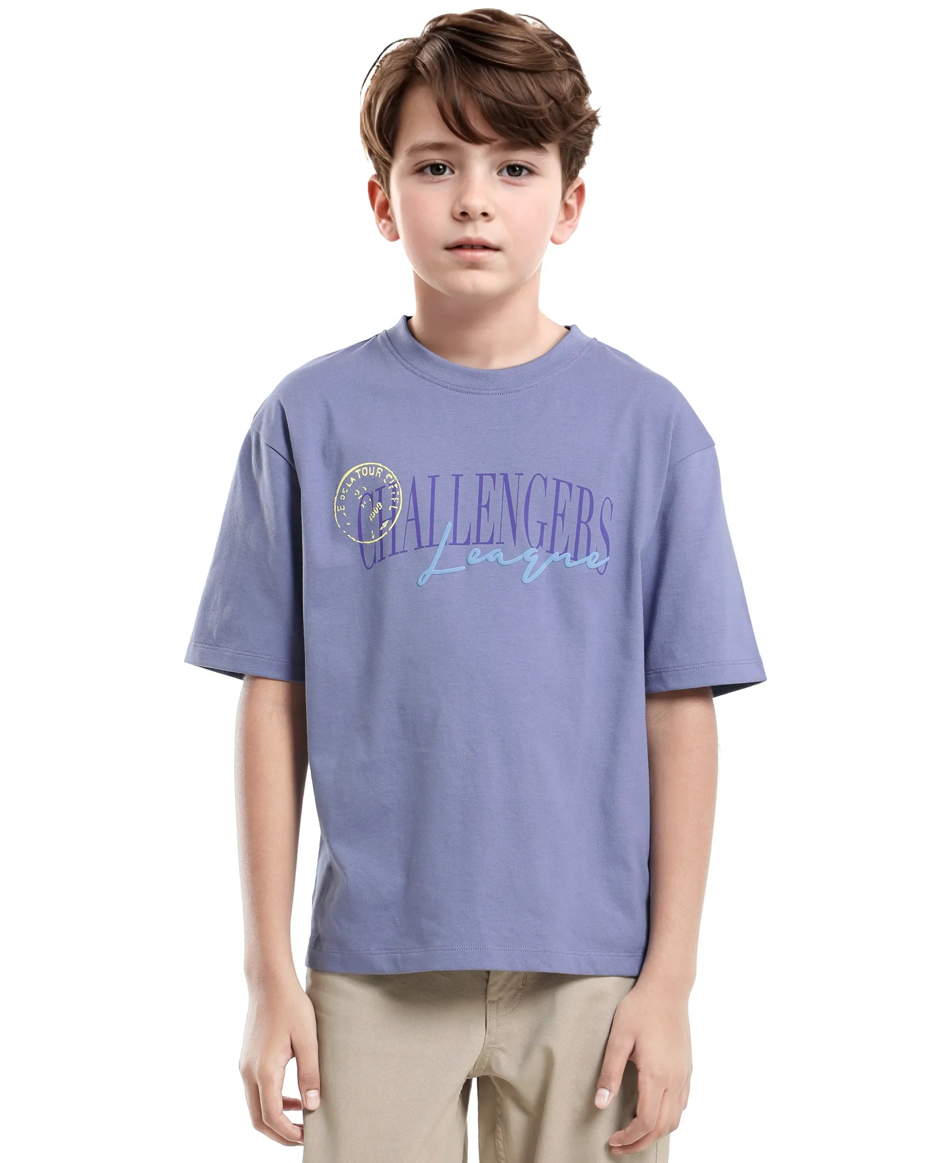Rare Ones Kids Josh Light Purple Cotton Solid Slip-On Oversized Fit T-Shirt - Image 5